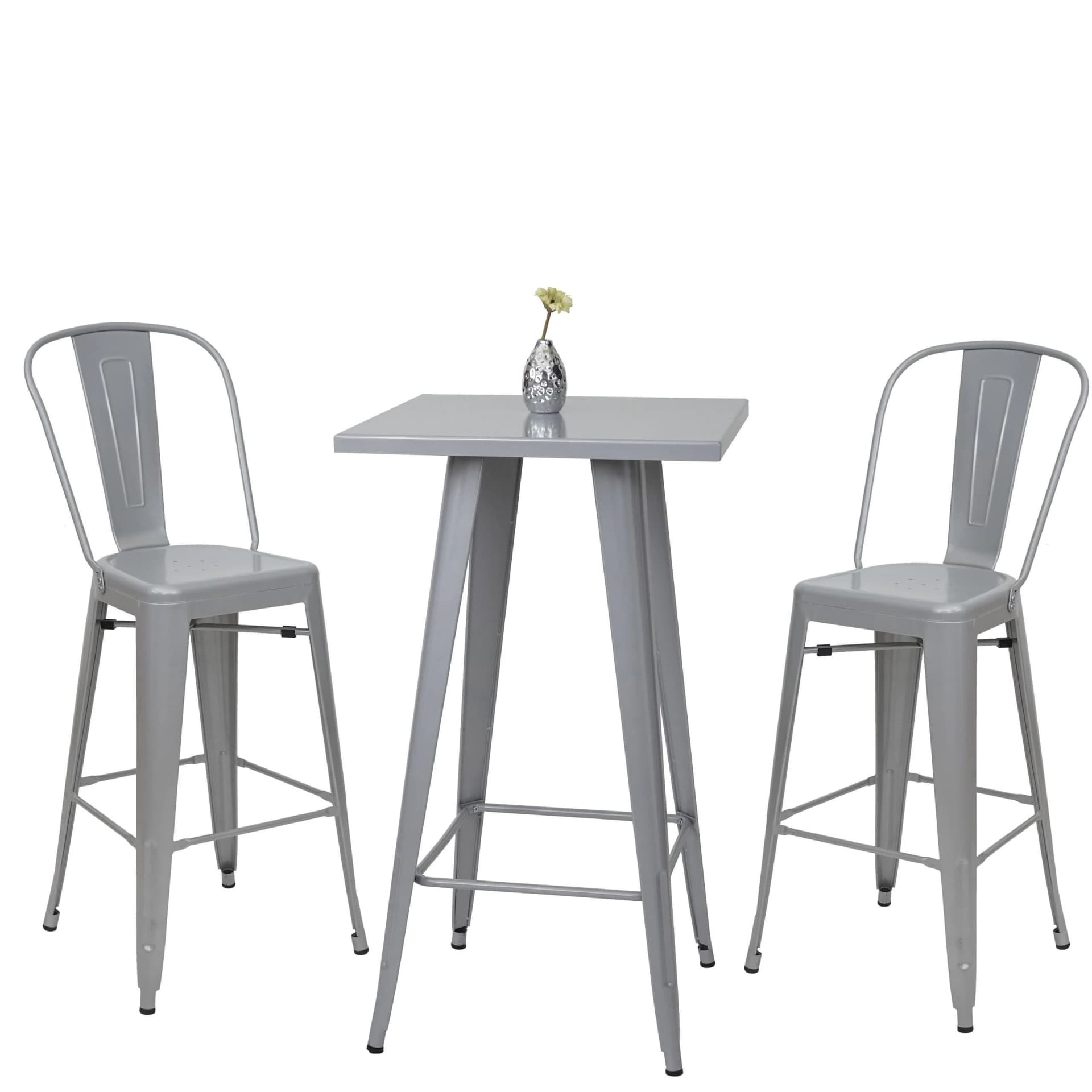 MCW Stehtisch + 2x Barhocker Set Grau Metall Industriedesign - Bild 2