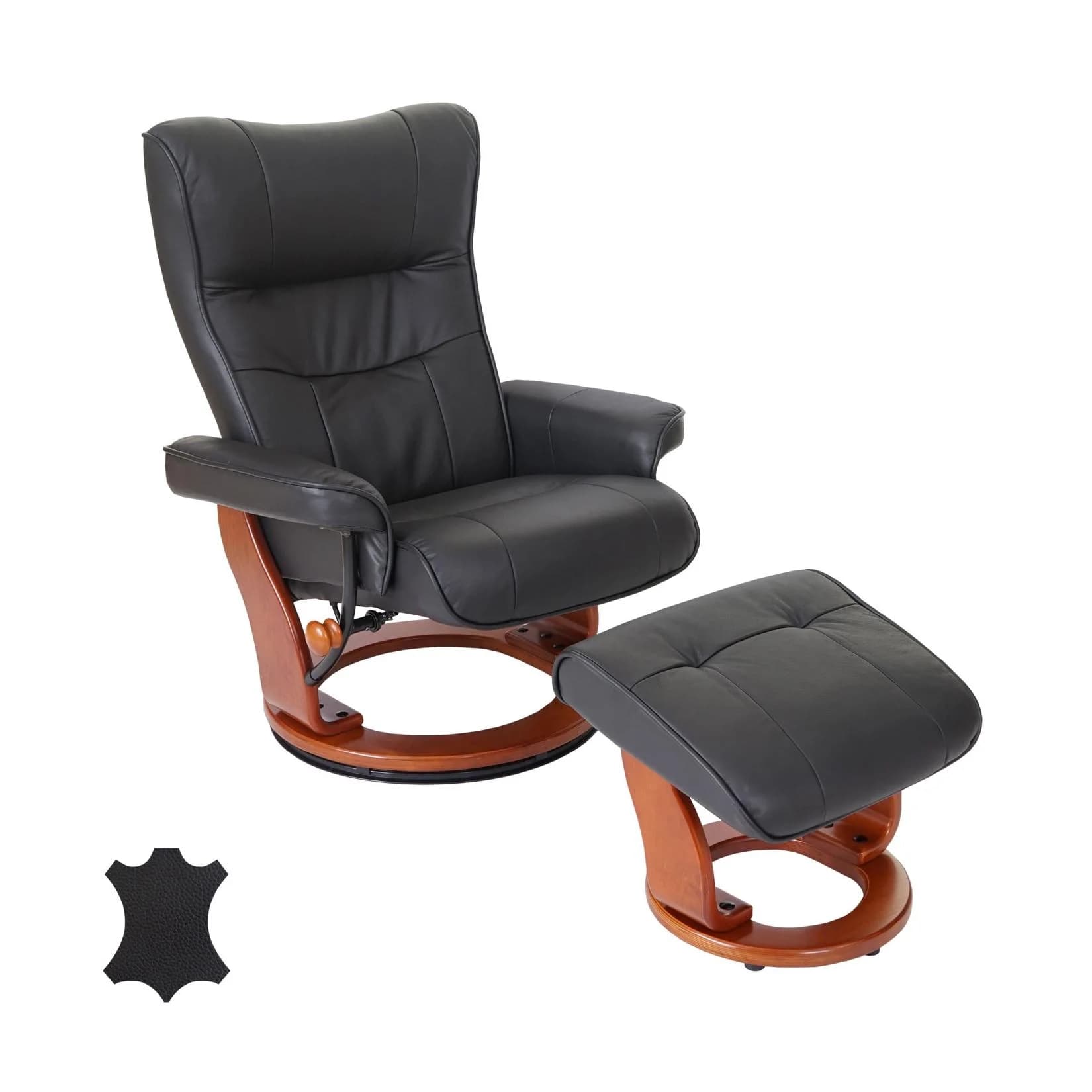 MCA Relaxsessel Edmonton mit Hocker - Echtleder Schwarz