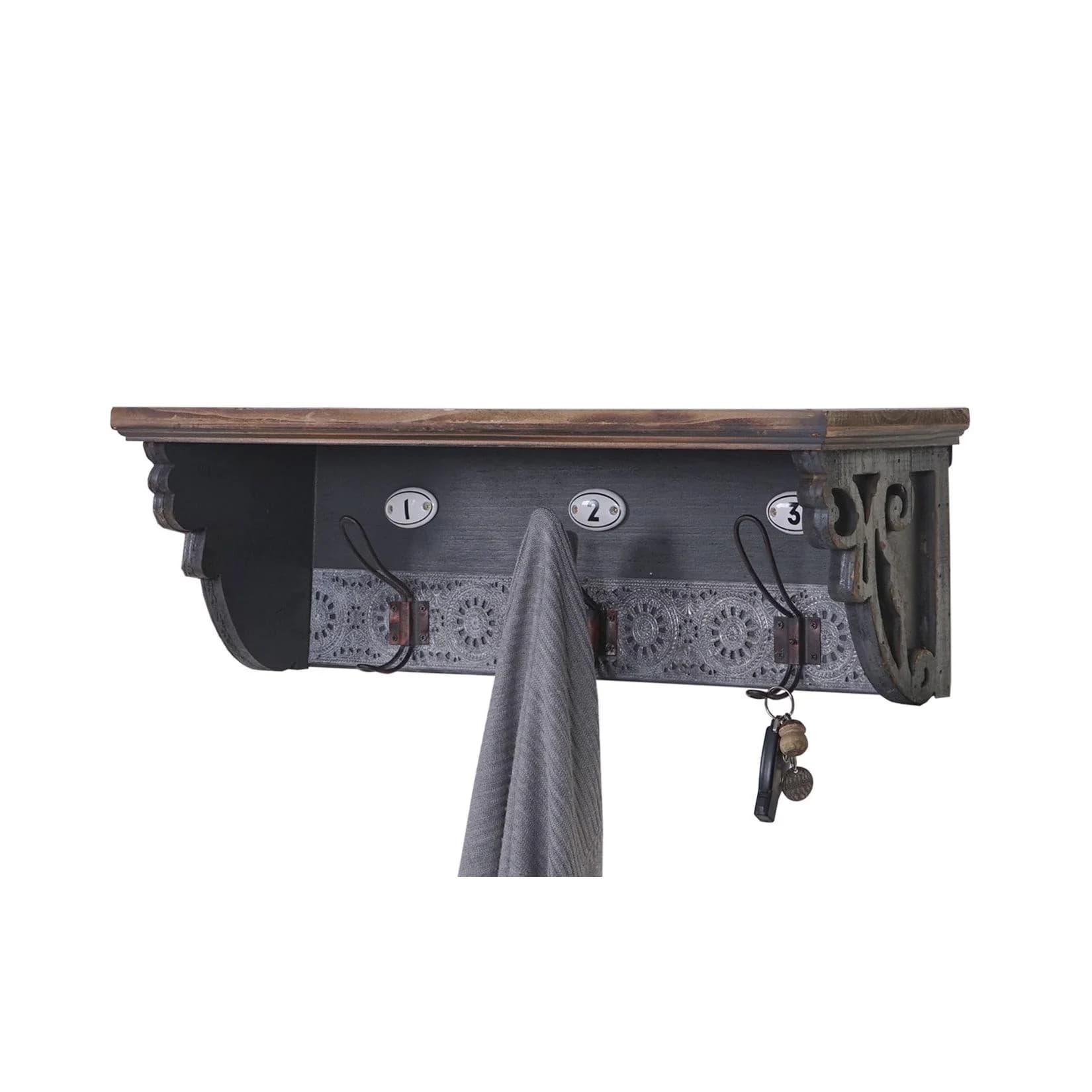 Wandgarderobe MCW-A43 Tanne Holz massiv Vintage Wandhaken