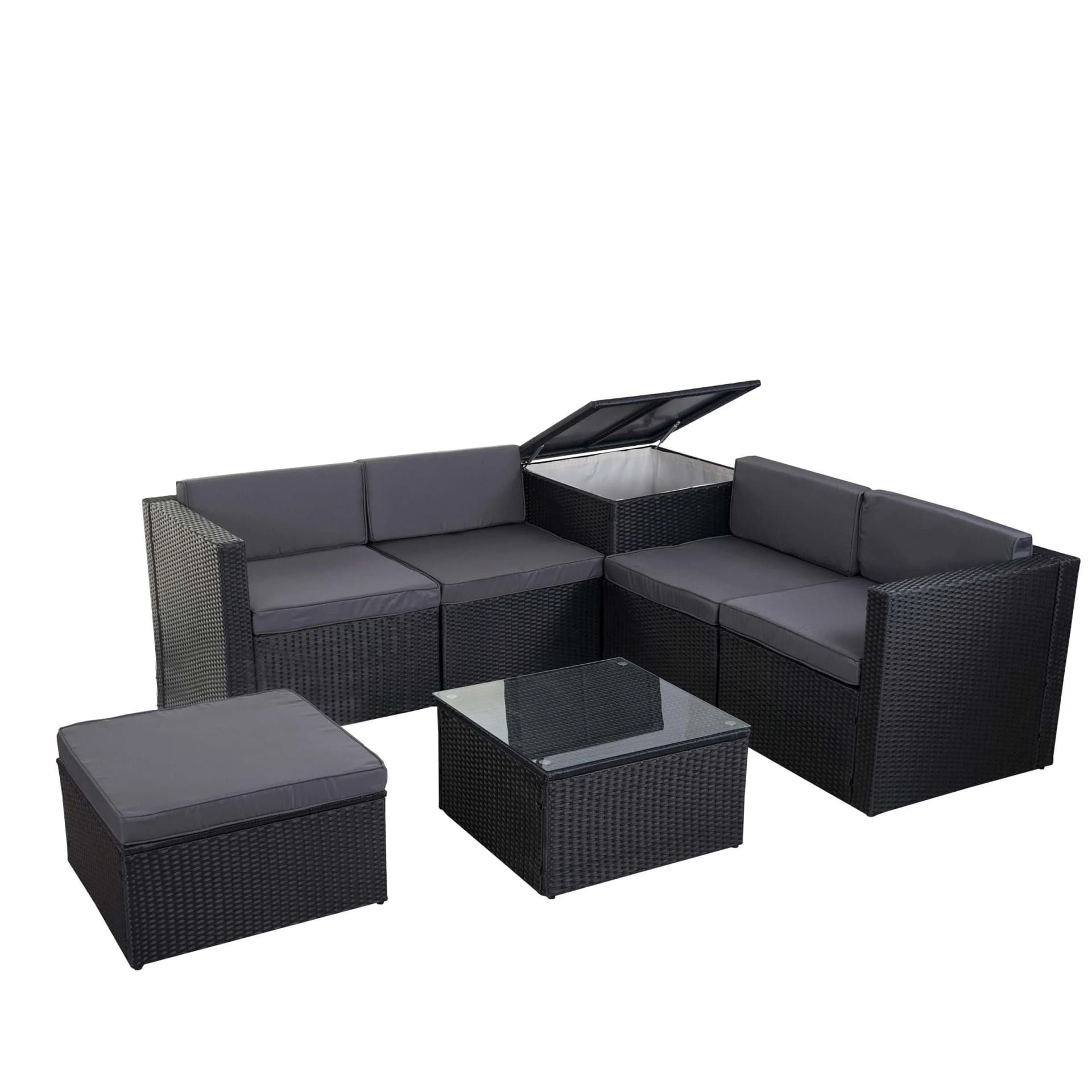 MCW Poly-Rattan-Garnitur MCW-D21 Anthrazit mit Aufbewahrungsbox - Bild 2