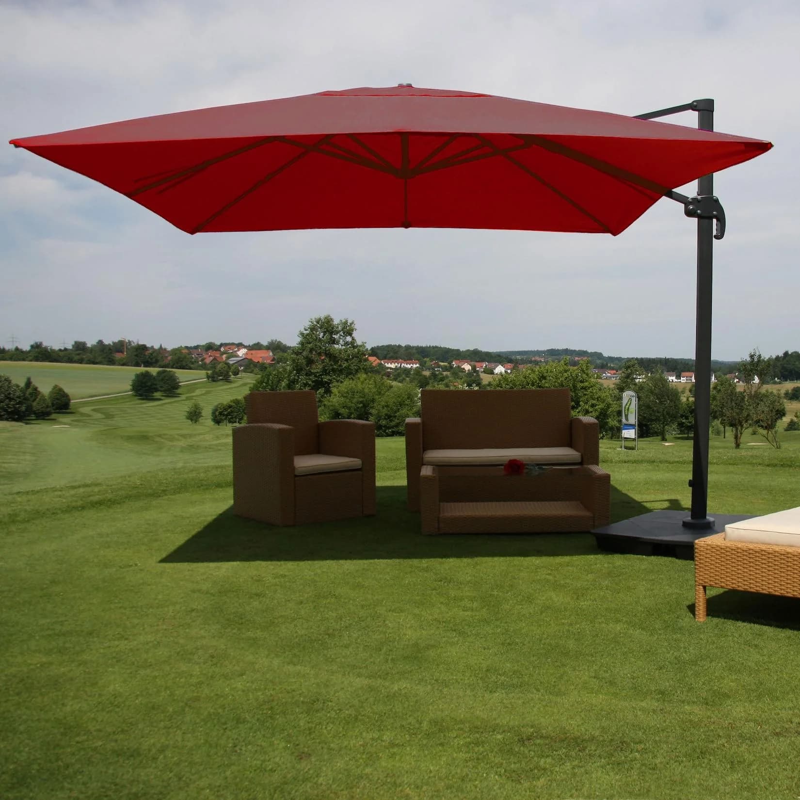 Gastronomie-Ampelschirm MCW-A96 Sonnenschirm 3x3m Polyester Alu/Stahl 23kg Bordeaux