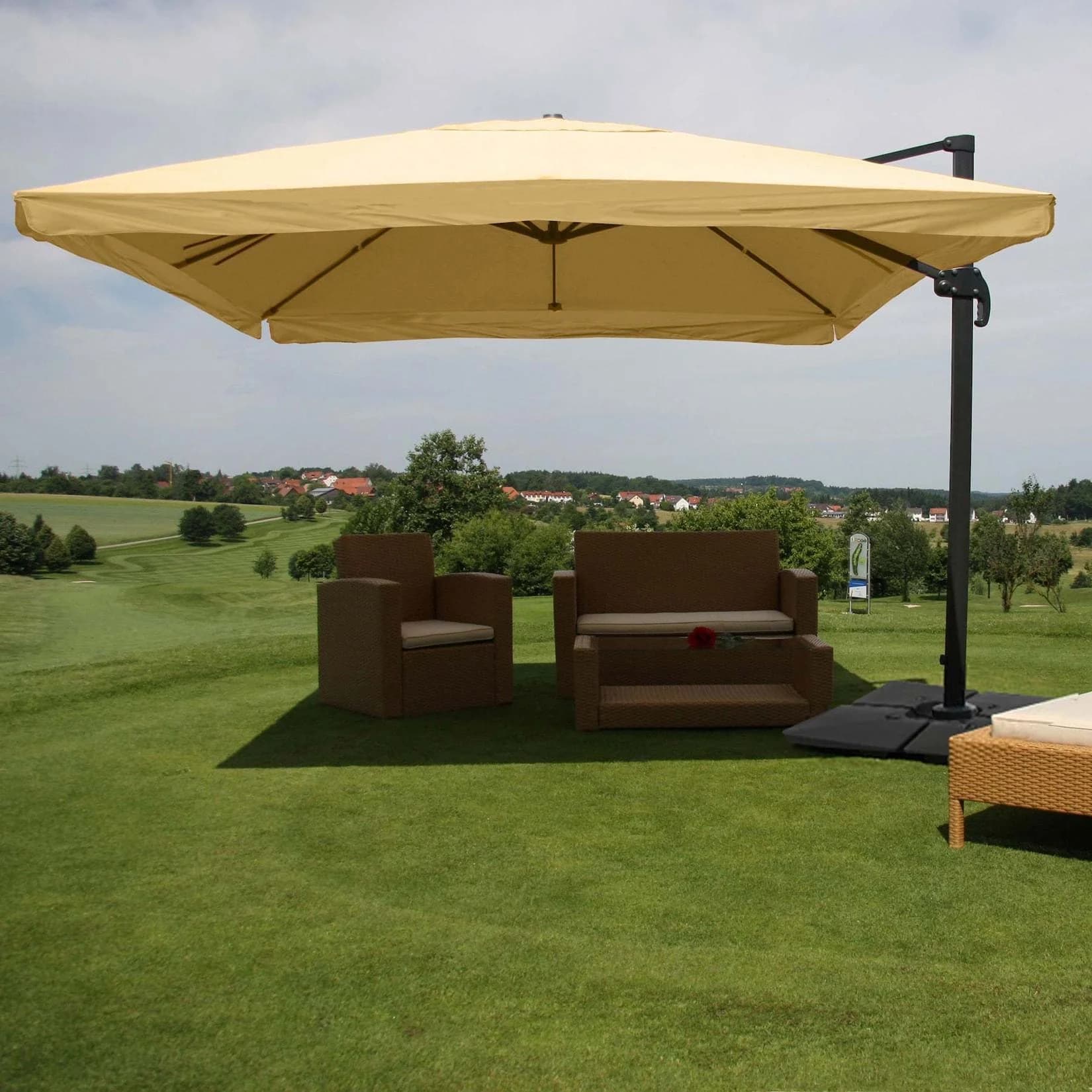 Gastronomie-Ampelschirm MCW-A96, Sonnenschirm 3x4m Polyester/Alu 26kg Creme