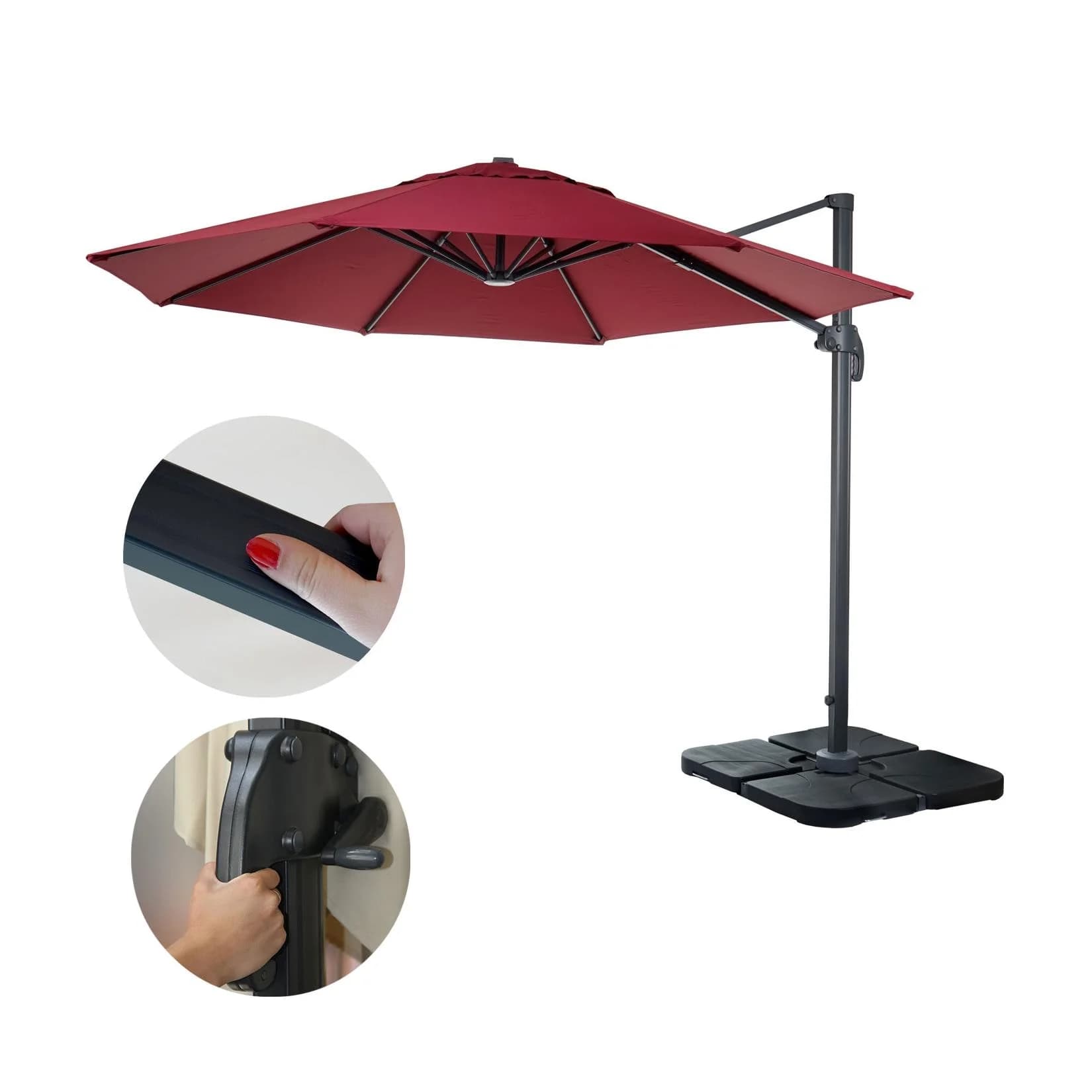 Gastronomie-Ampelschirm MCW-A96 Sonnenschirm 3m Polyester Aluminium/Stahl Bordeaux