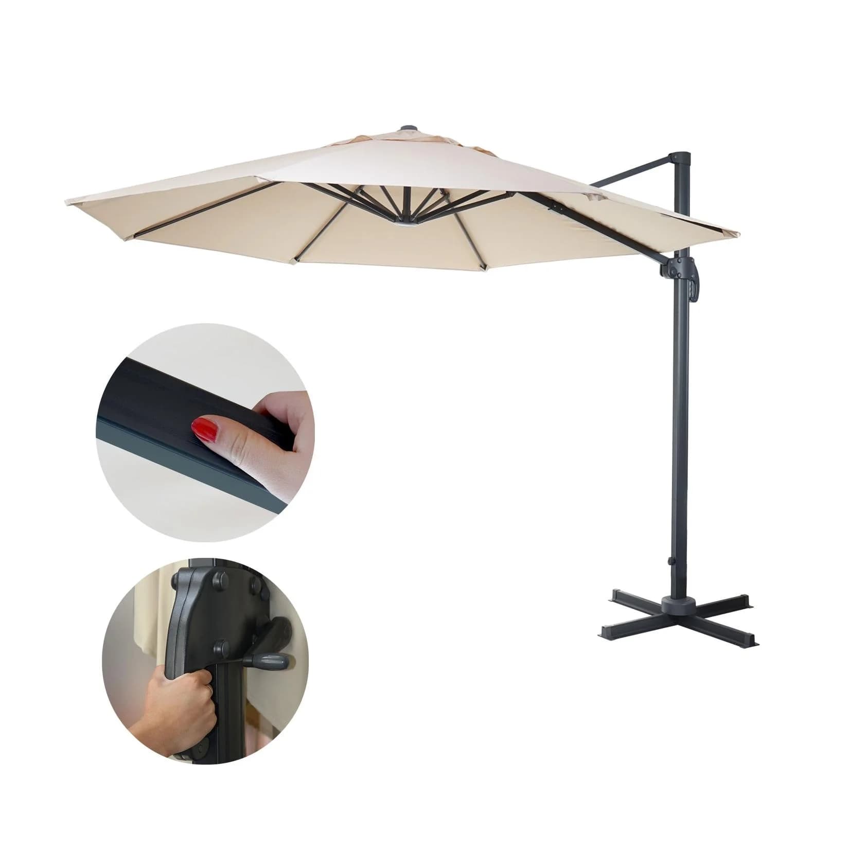 Gastronomie-Ampelschirm MCW-A96, Sonnenschirm, rund Ø 3,5m Polyester Alu/Stahl 26kg Creme