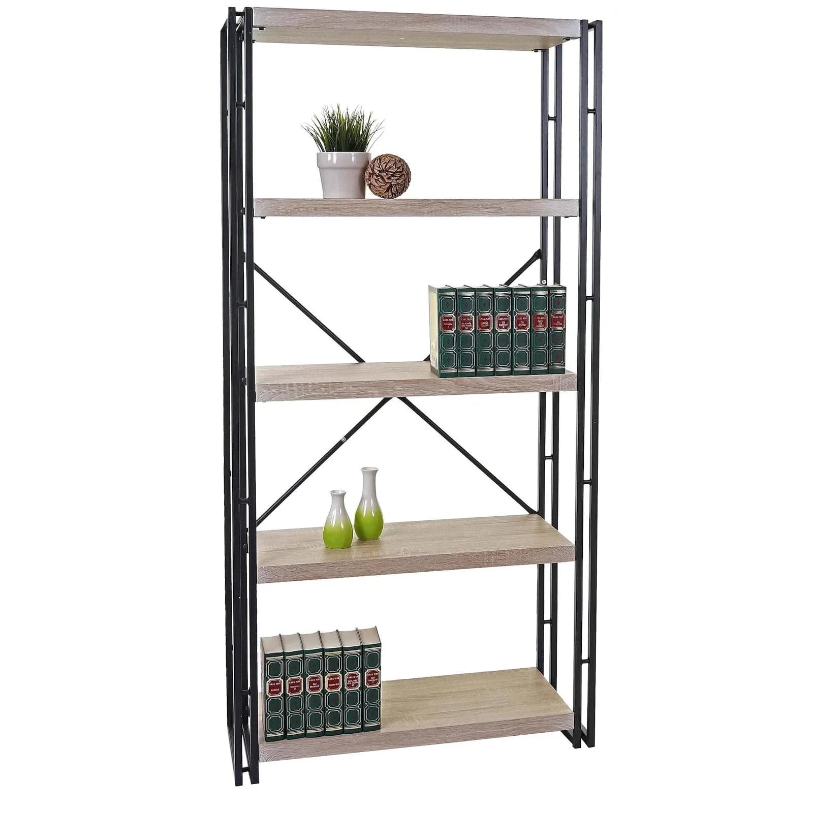 MCW Bücherregal Standregal 5 Ebenen Eiche-Optik 3D-Struktur