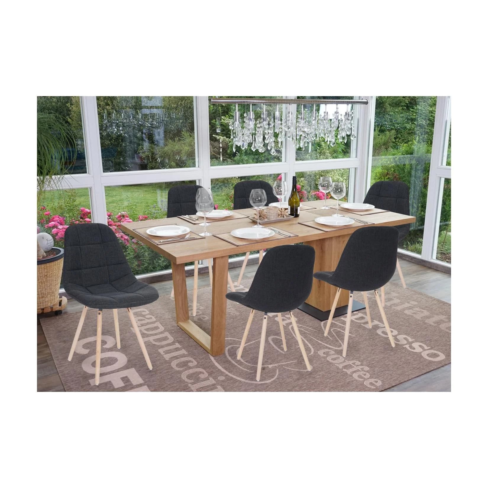 6er-Set Esszimmerstuhl MCW-A60 II Retro 50er Jahre Design Stoff dunkelgrau