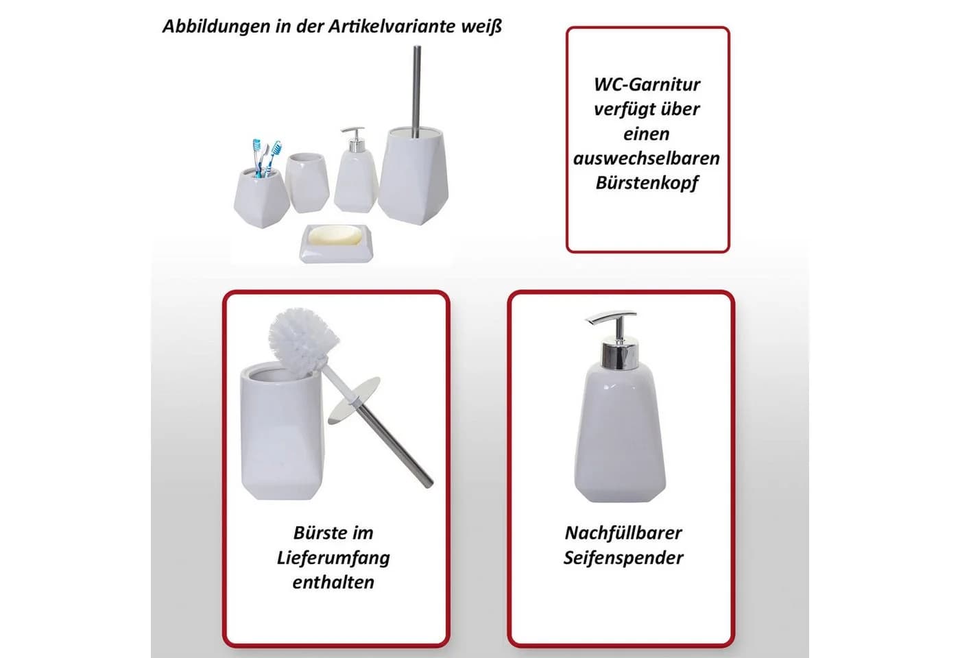 MCW Bad-Set 5-tlg. Schwarz Keramik Seifenspender mit Wechselkopf - Bild 4