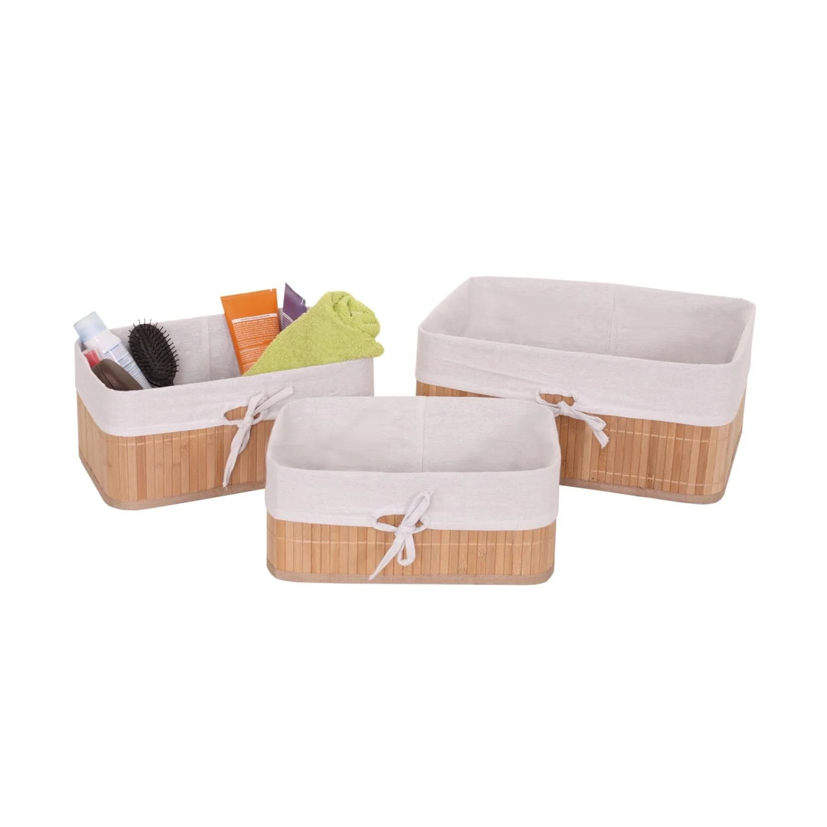 MCW 3er Set Aufbewahrungskorb Bambus Naturfarben Regalkorb