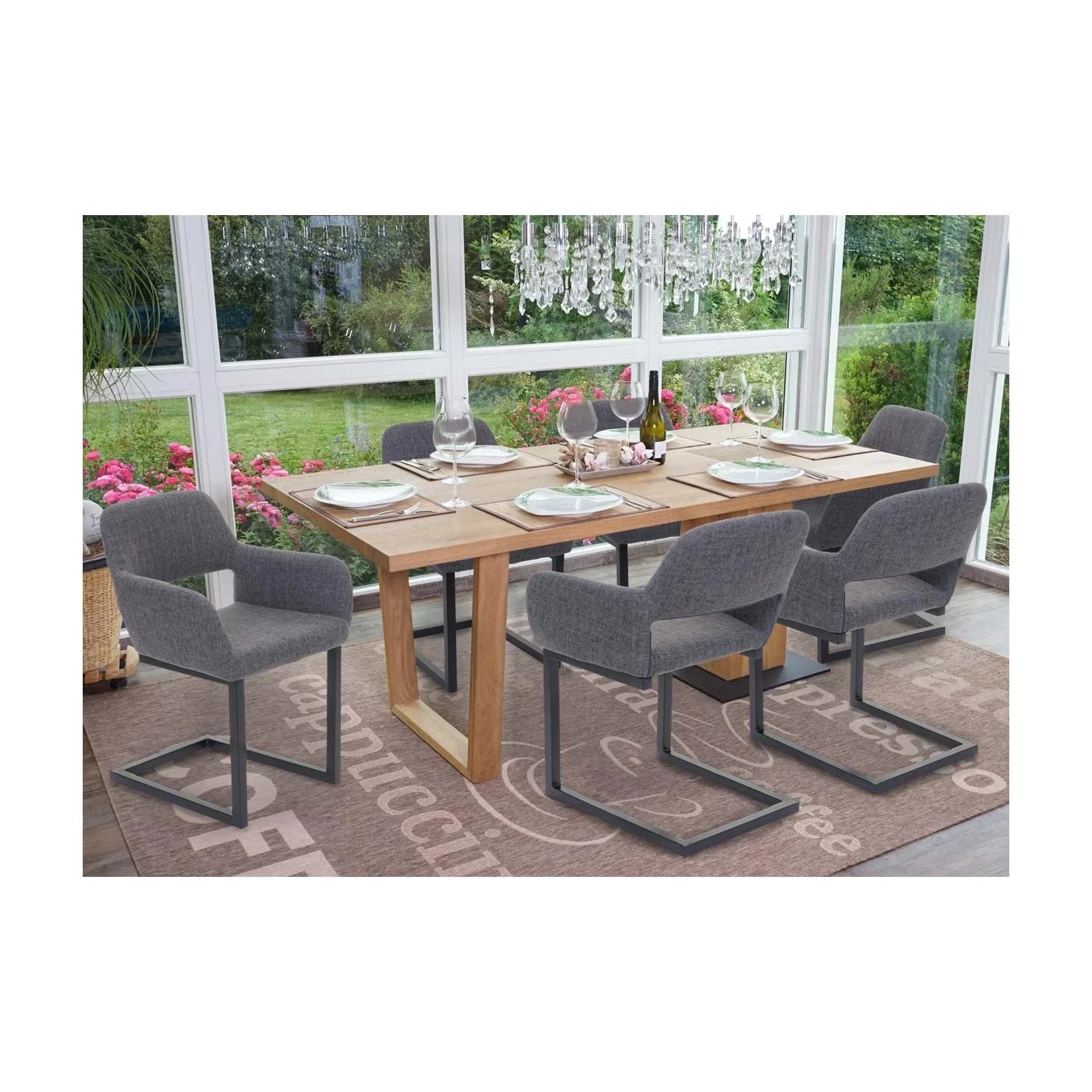 6er-Set Esszimmerstuhl MCW-A50 II Freischwinger Retro Grau Stoff
