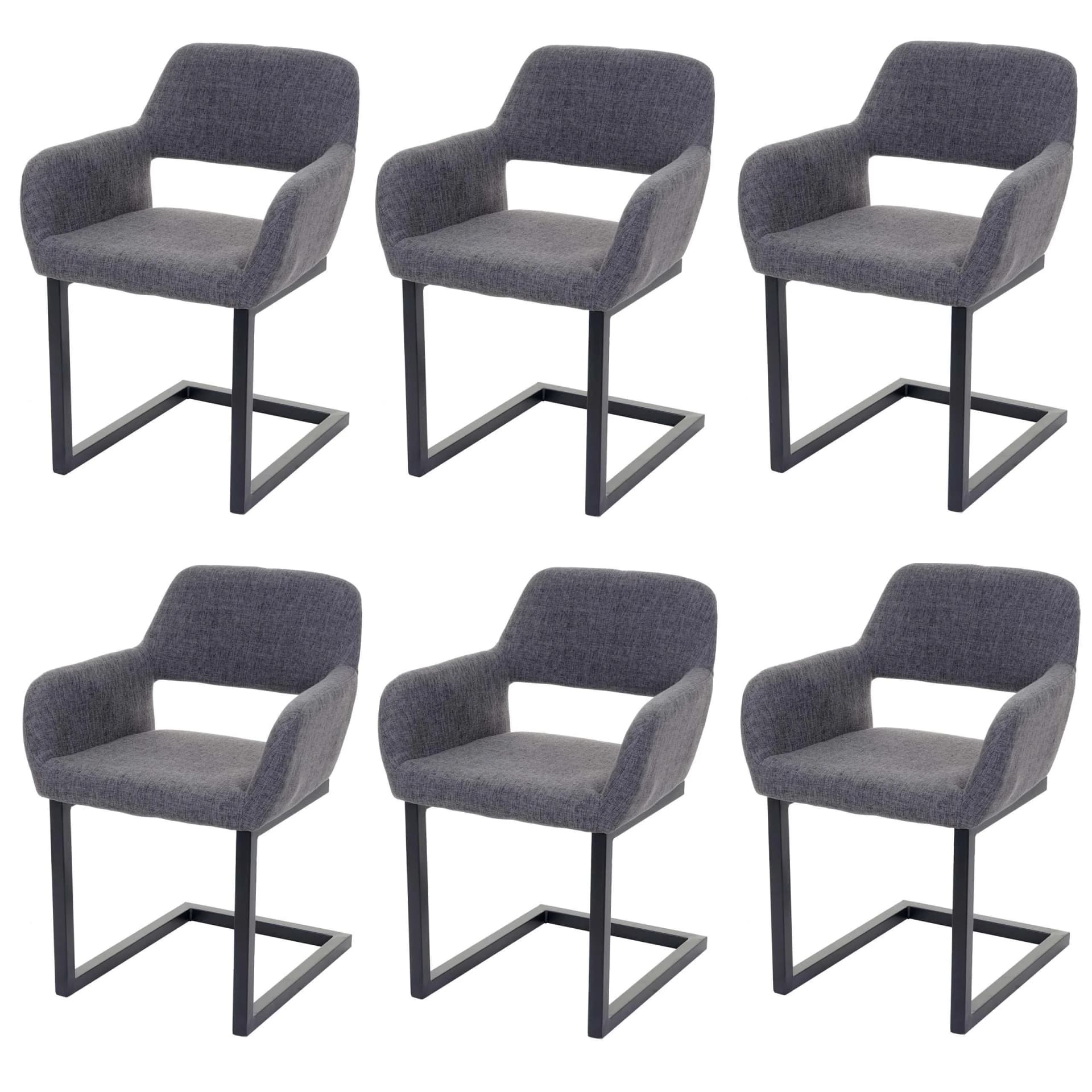 6er-Set Esszimmerstuhl MCW-A50 II Freischwinger Retro Grau Stoff - Bild 2