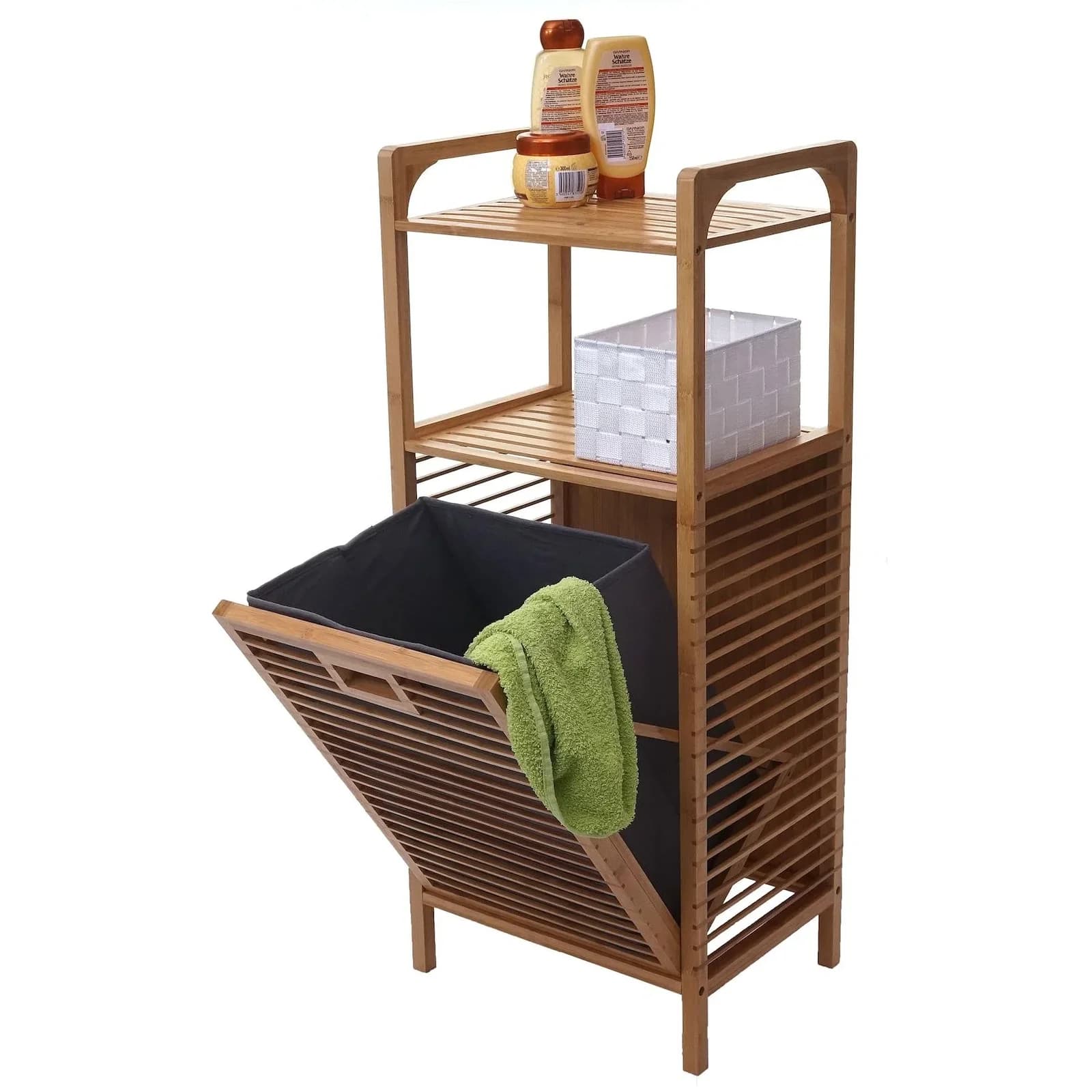 MCW Regal mit Wäschekorb Bambus 95x40x30cm