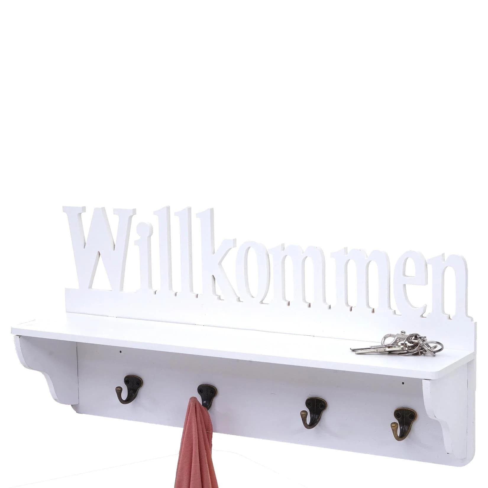 MCW Wandgarderobe mit 4 Haken und Regal Weiß
