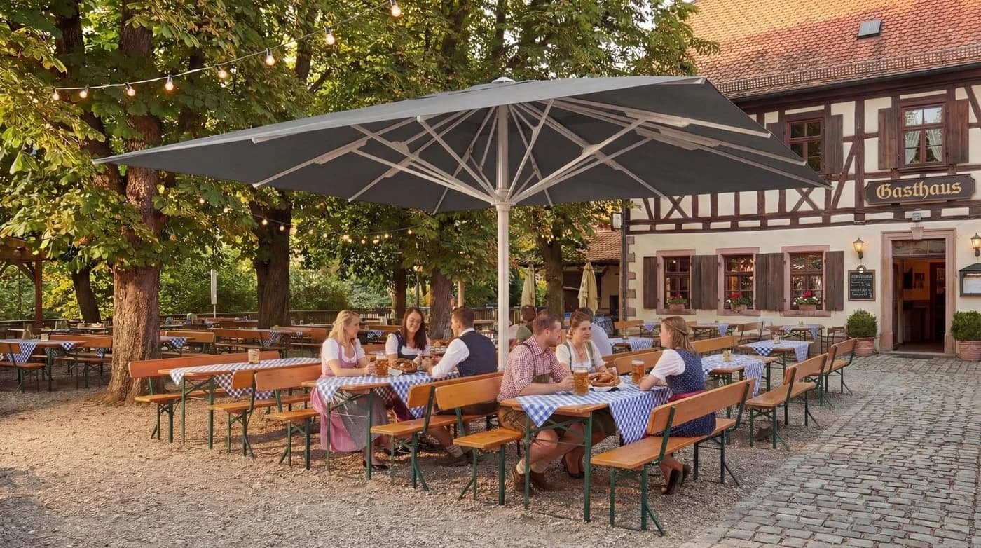 Endo-Moebel Marktschirm Gastronomie Sonnenschirm XXL-Schirm 5x5m Poly/Alu creme