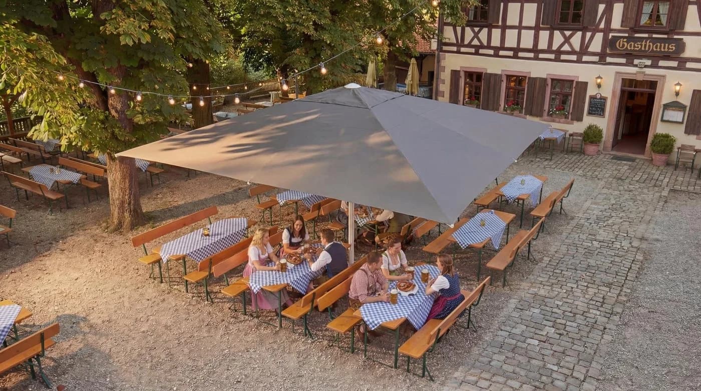 Endo-Moebel Marktschirm Gastronomie Sonnenschirm XXL-Schirm 5x5m Poly/Alu creme - Bild 3