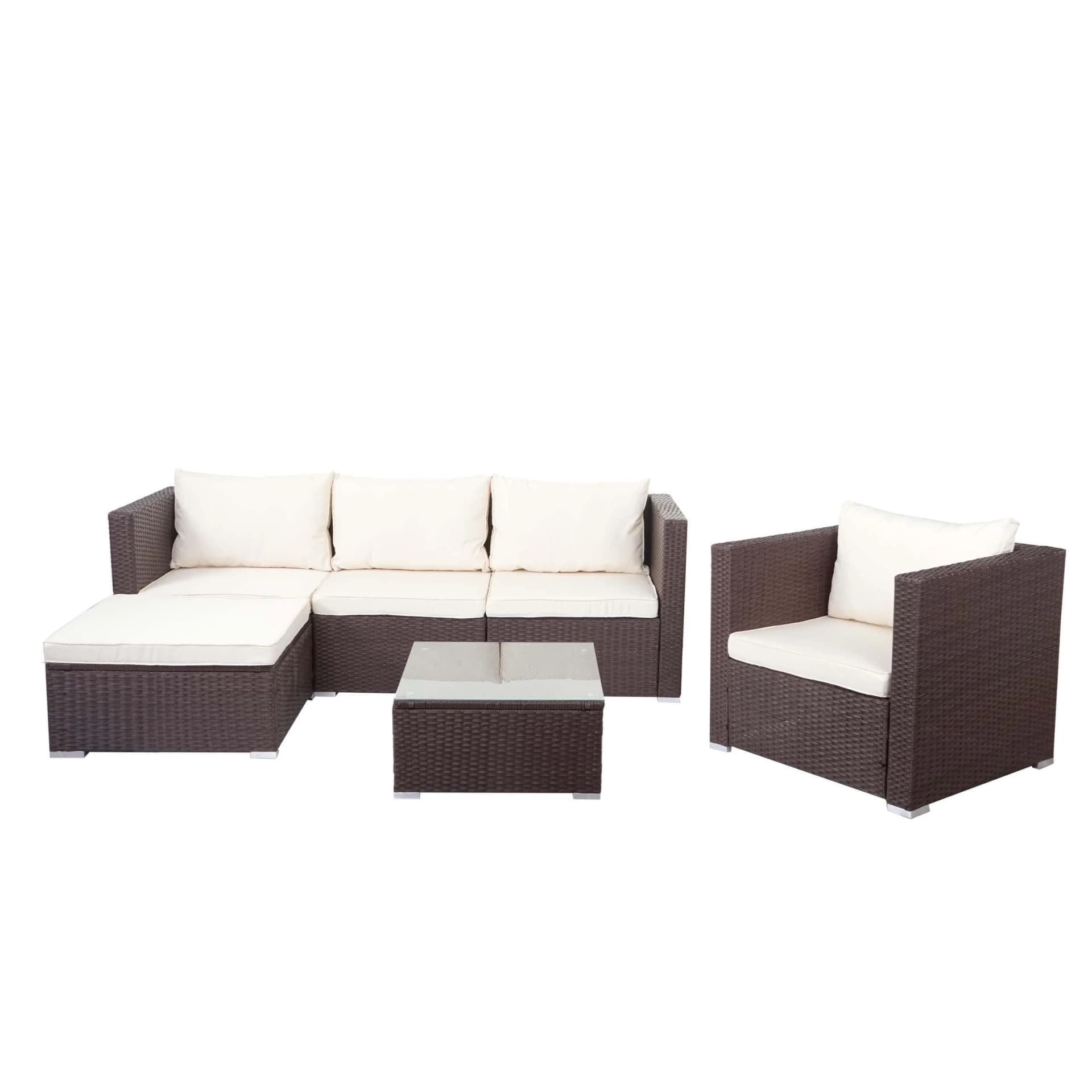 MCW Poly-Rattan-Garnitur Busto Braun Creme Sitzgruppe Sofa Lounge-Set - Bild 2
