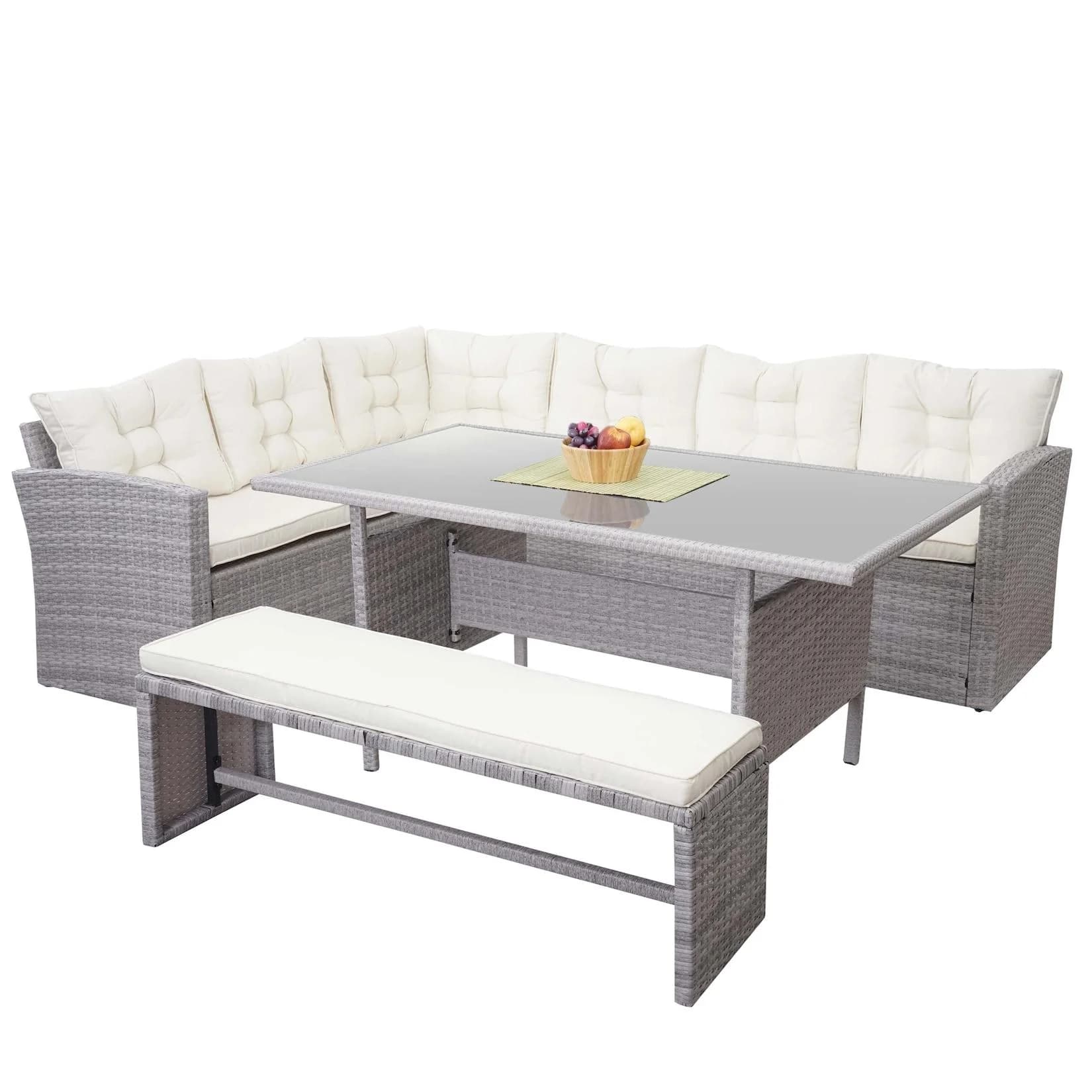 MCW Poly-Rattan-Garnitur MCW-A29 Hellgrau Creme 6-9 Sitzplätze