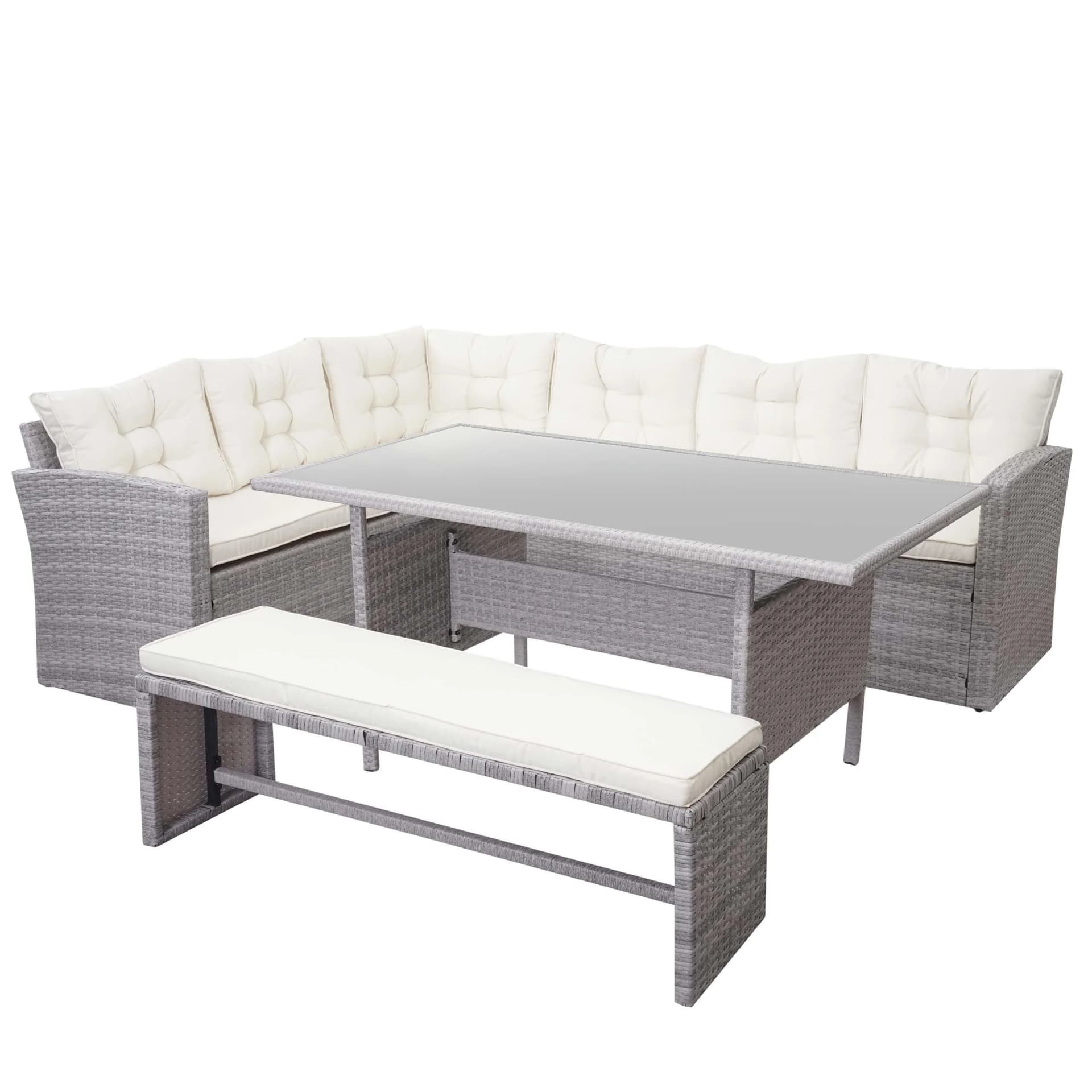 MCW Poly-Rattan-Garnitur MCW-A29 Hellgrau Creme 6-9 Sitzplätze - Bild 2