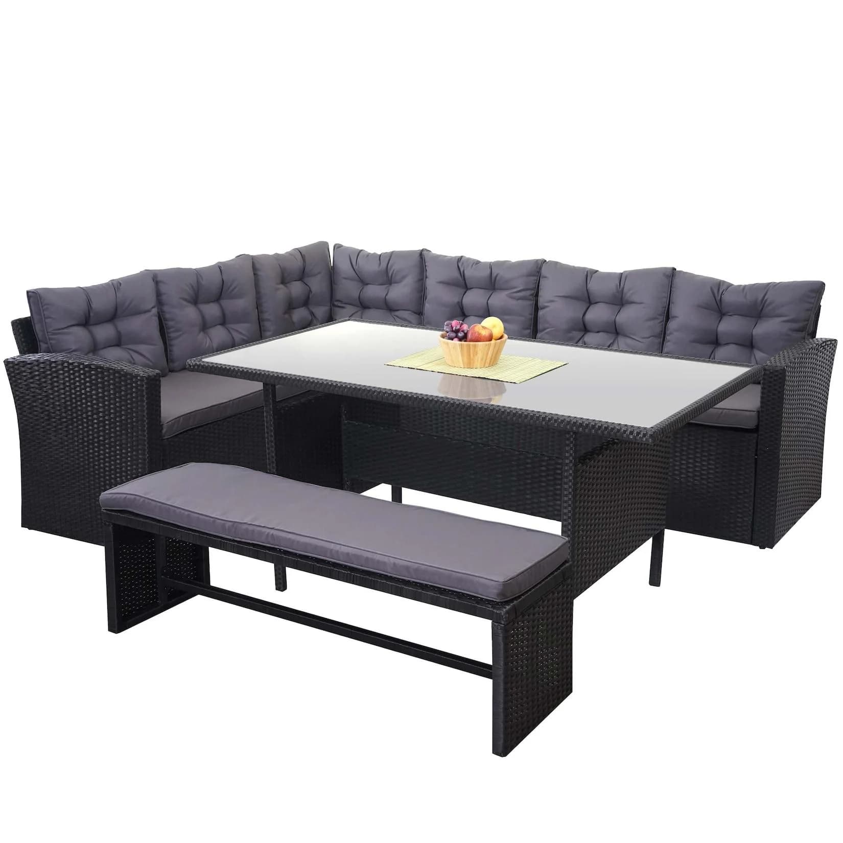 MCW Poly-Rattan-Garnitur MCW-A29 Schwarz/Grau 6-9 Sitzplätze