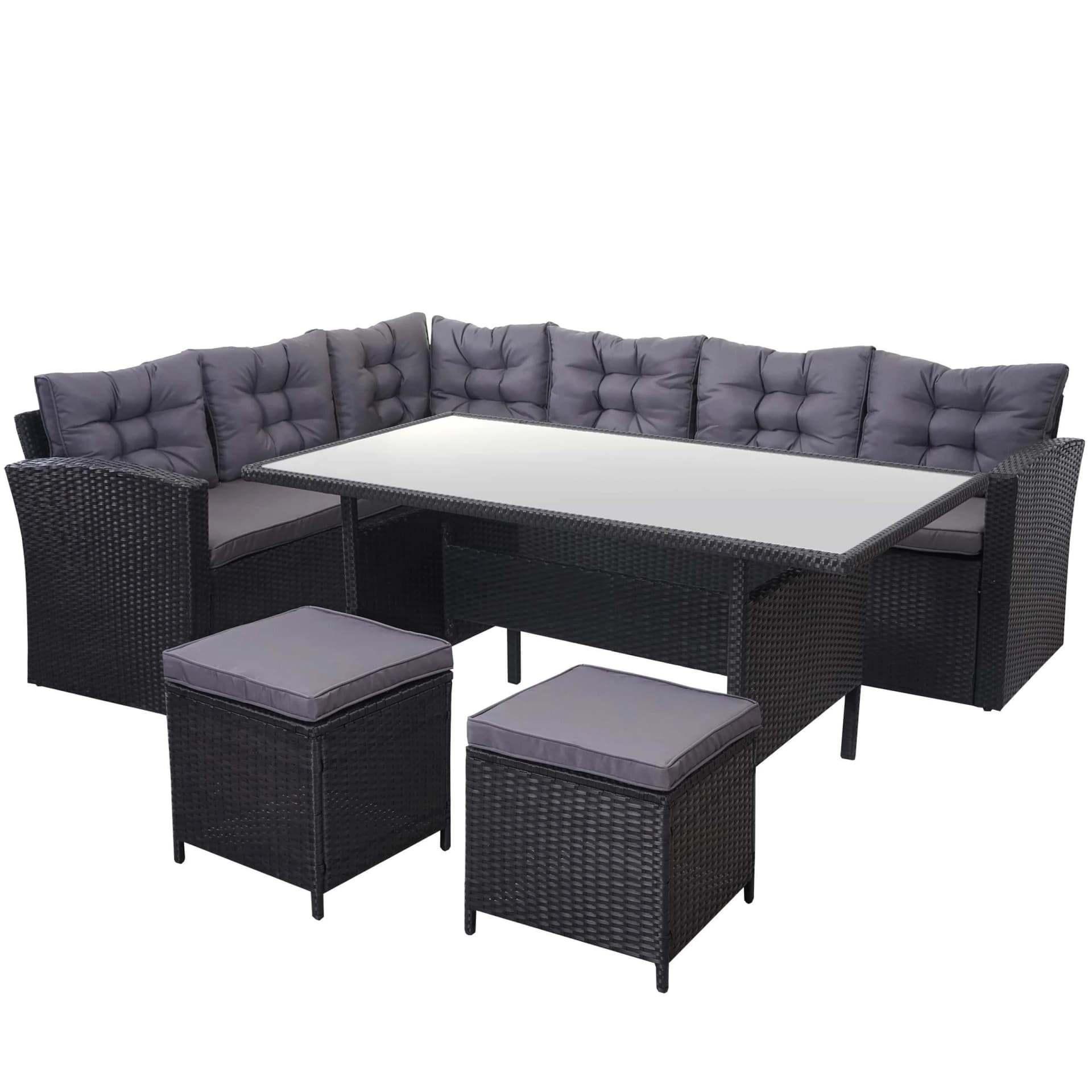Poly-Rattan-Garnitur MCW-A29, Gartengarnitur Sitzgruppe Lounge-Esstisch-Set, schwarz - Bild 2