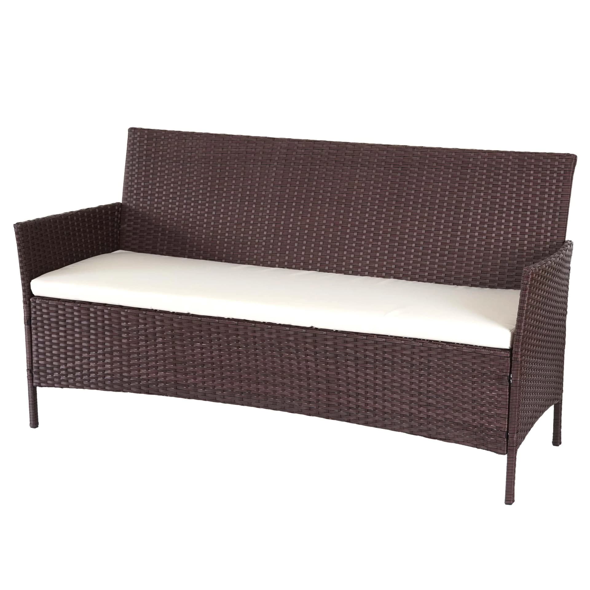 MCW 3-Sitzer Poly-Rattan Gartenbank Hamar Braun-Meliert mit Kissen Creme - Bild 2