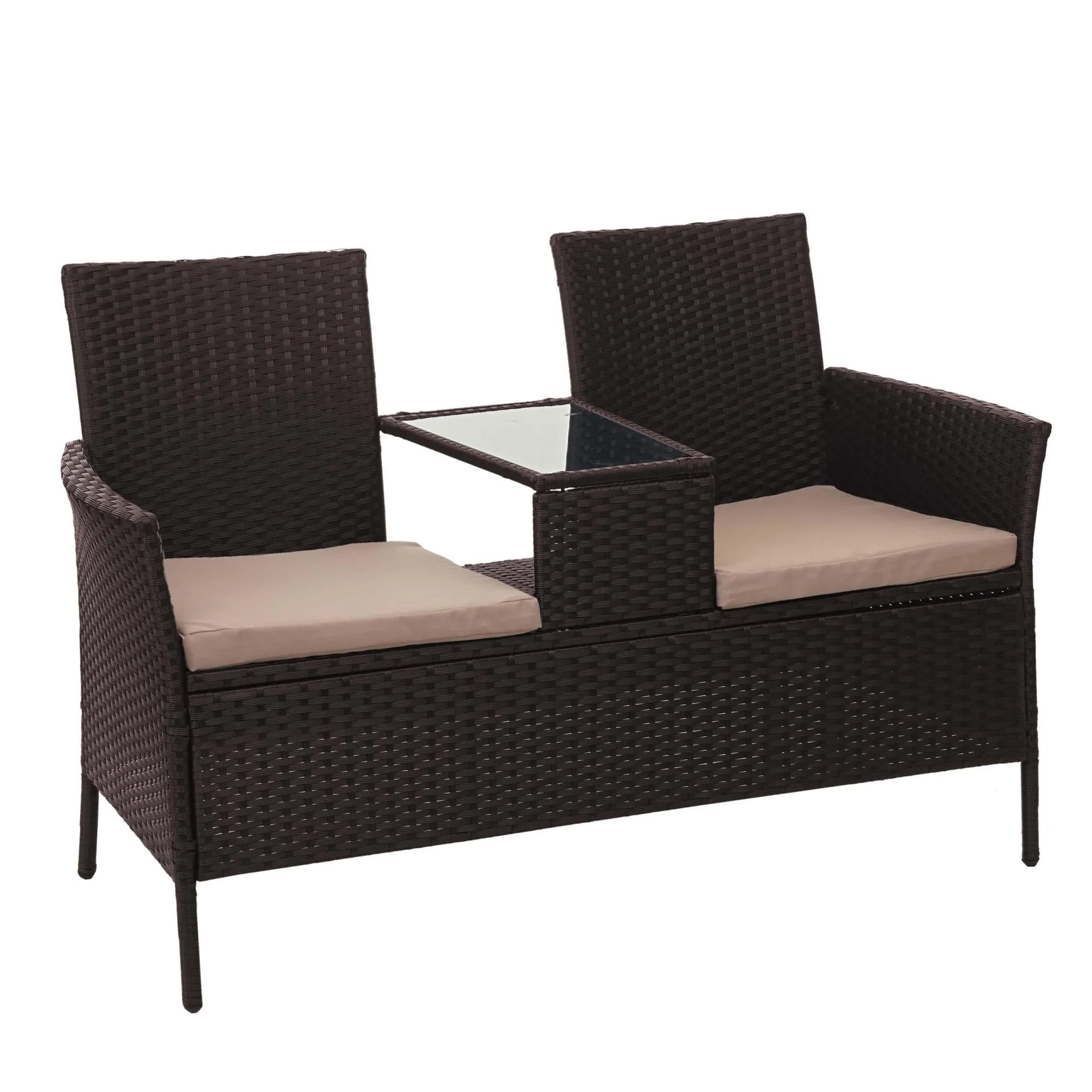 MCW Poly-Rattan Sitzbank mit Tisch 132cm Braun Creme - Bild 2