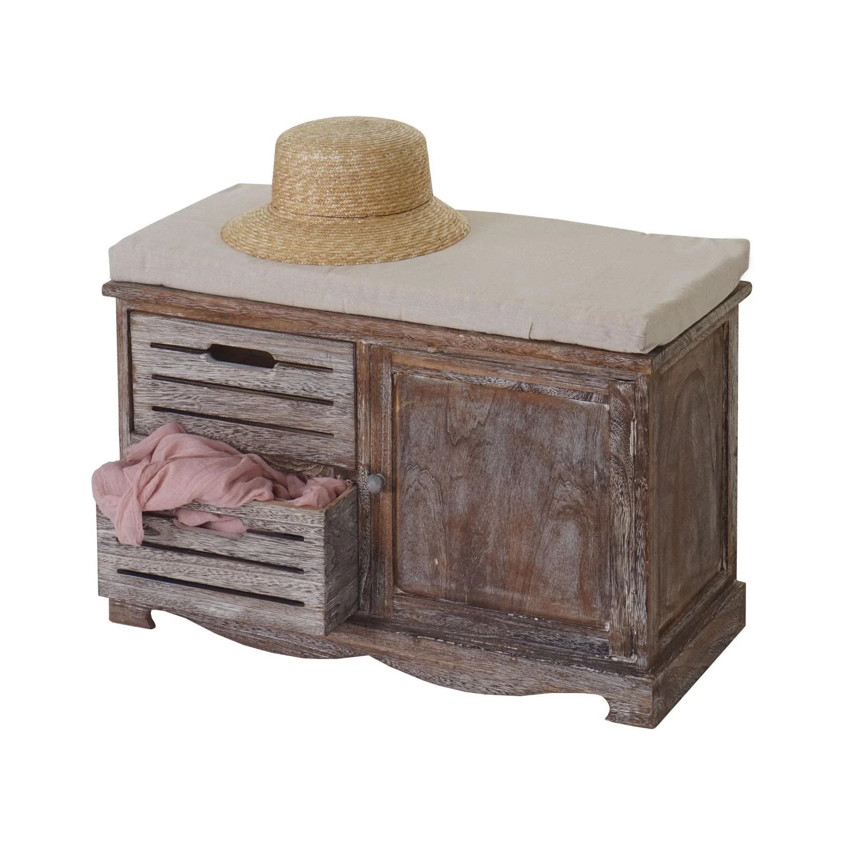 Sitzbank Asti, Bank Kommode, Shabby-Look Vintage MVG-zertifiziert 49x71x32cm Braun