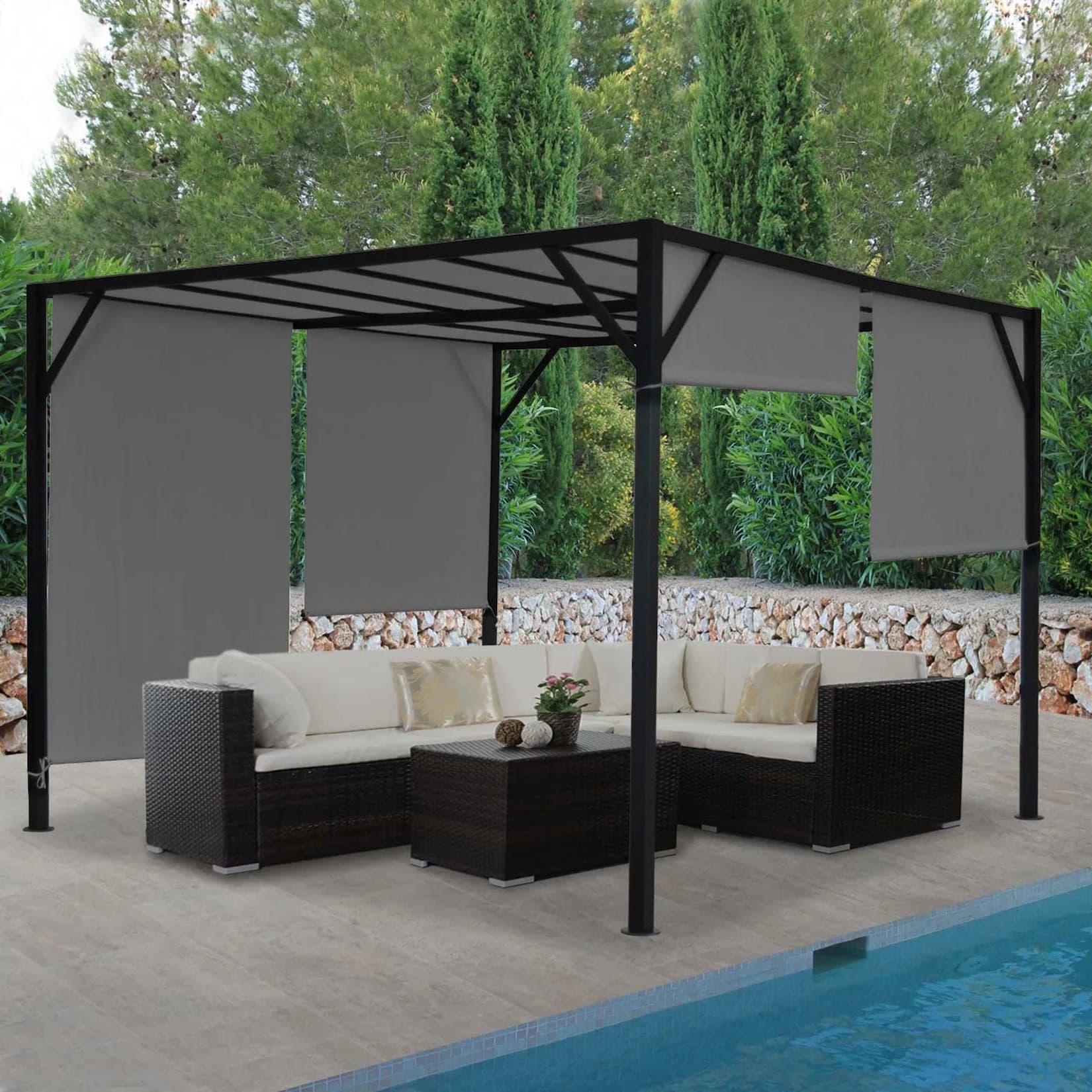 MCW Pergola Beja Terrassenüberdachung Grau Schiebedach 3x3m