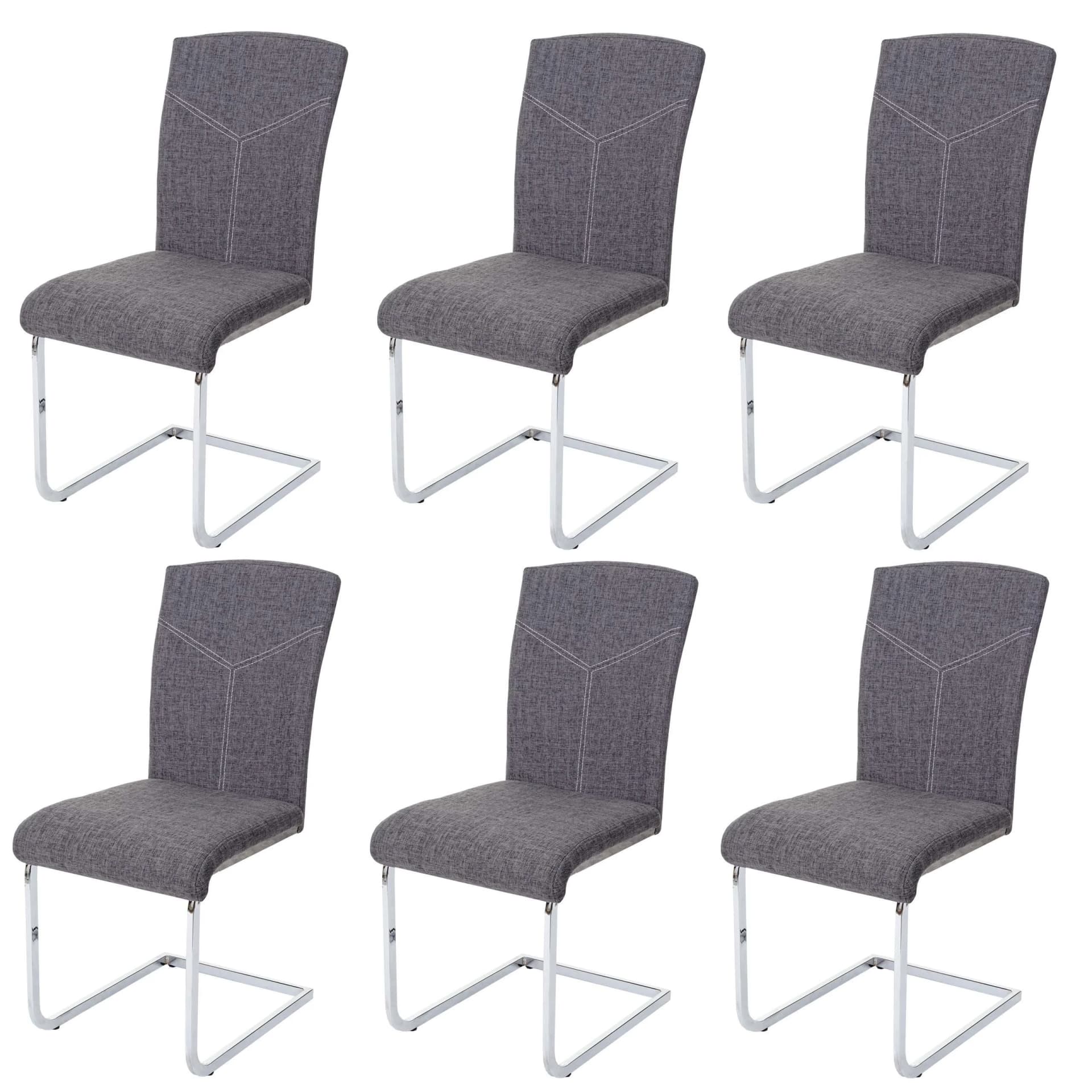 MCW 6er-Set Esszimmerstuhl Freischwinger Grau Stoff - Bild 2
