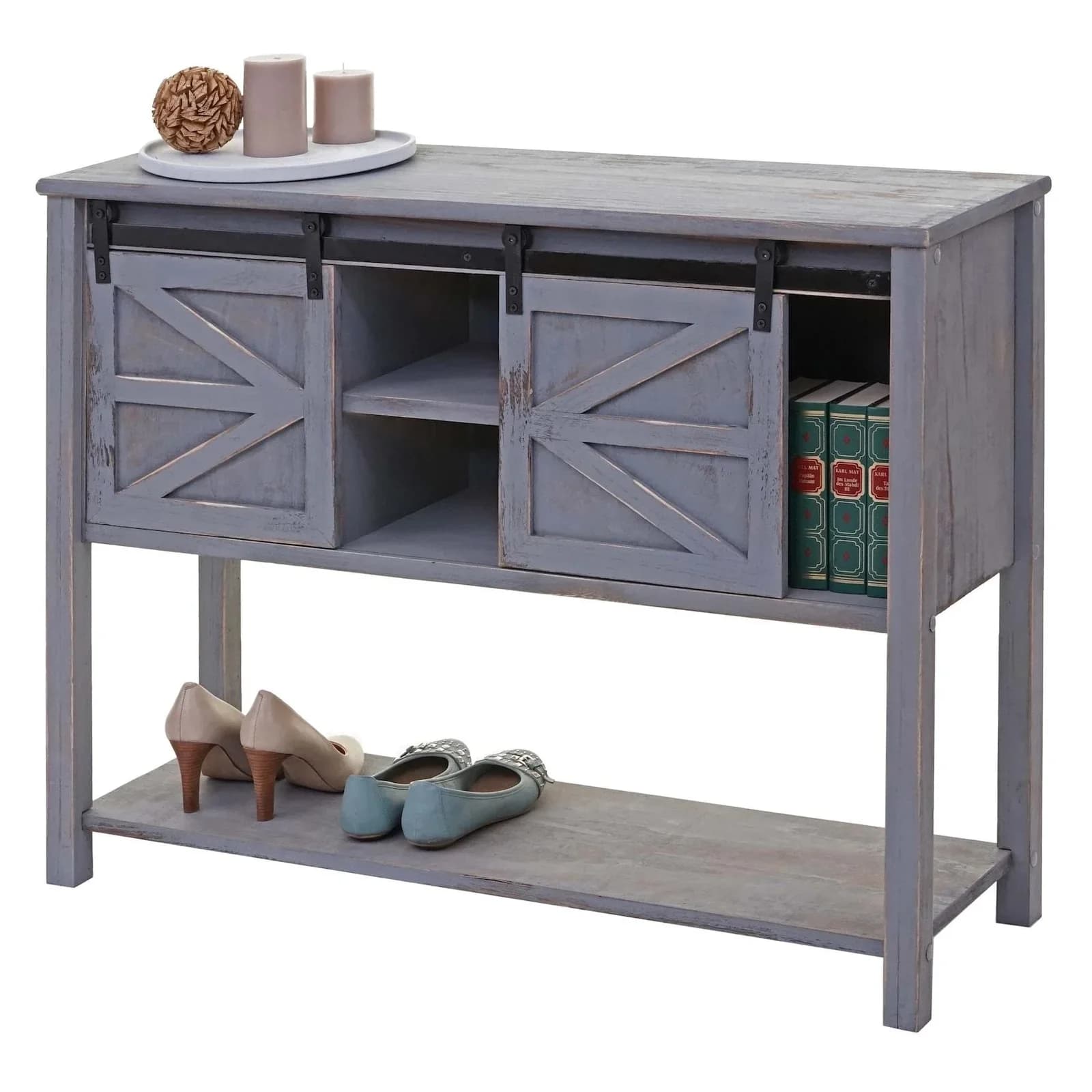 MCW Kommode MCW-D57 Schiebetürenschrank Sideboard Dunkelgrau Vintage