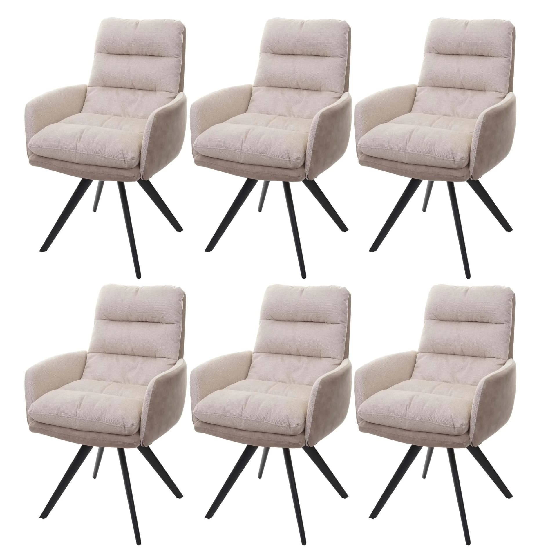 MCW Esszimmerstuhl 6er-Set Grau Beige 90° drehbar mit Armlehne - Bild 2