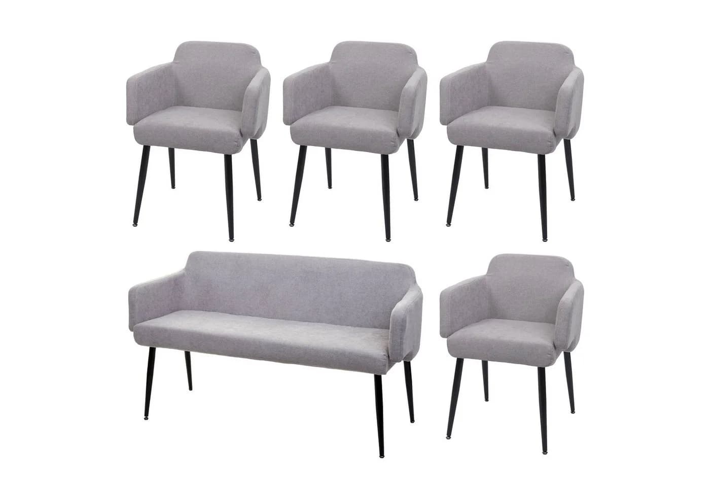MCW Esszimmer-Set 5-tlg. Stuhl+Sitzbank grau Stoff - Bild 2