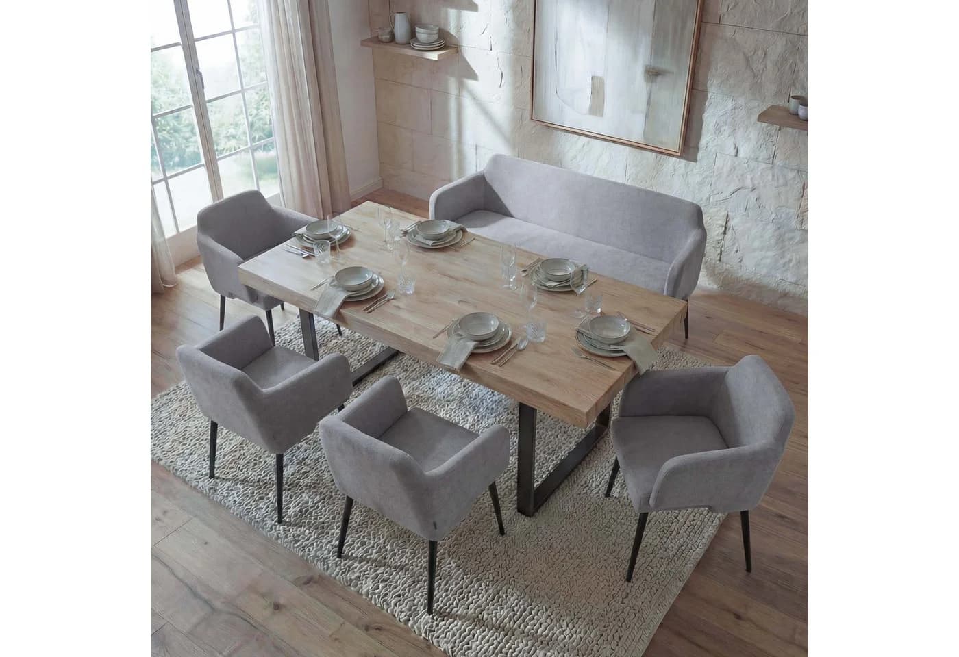 MCW Esszimmer-Set 5-tlg. Stuhl+Sitzbank grau Stoff - Bild 3