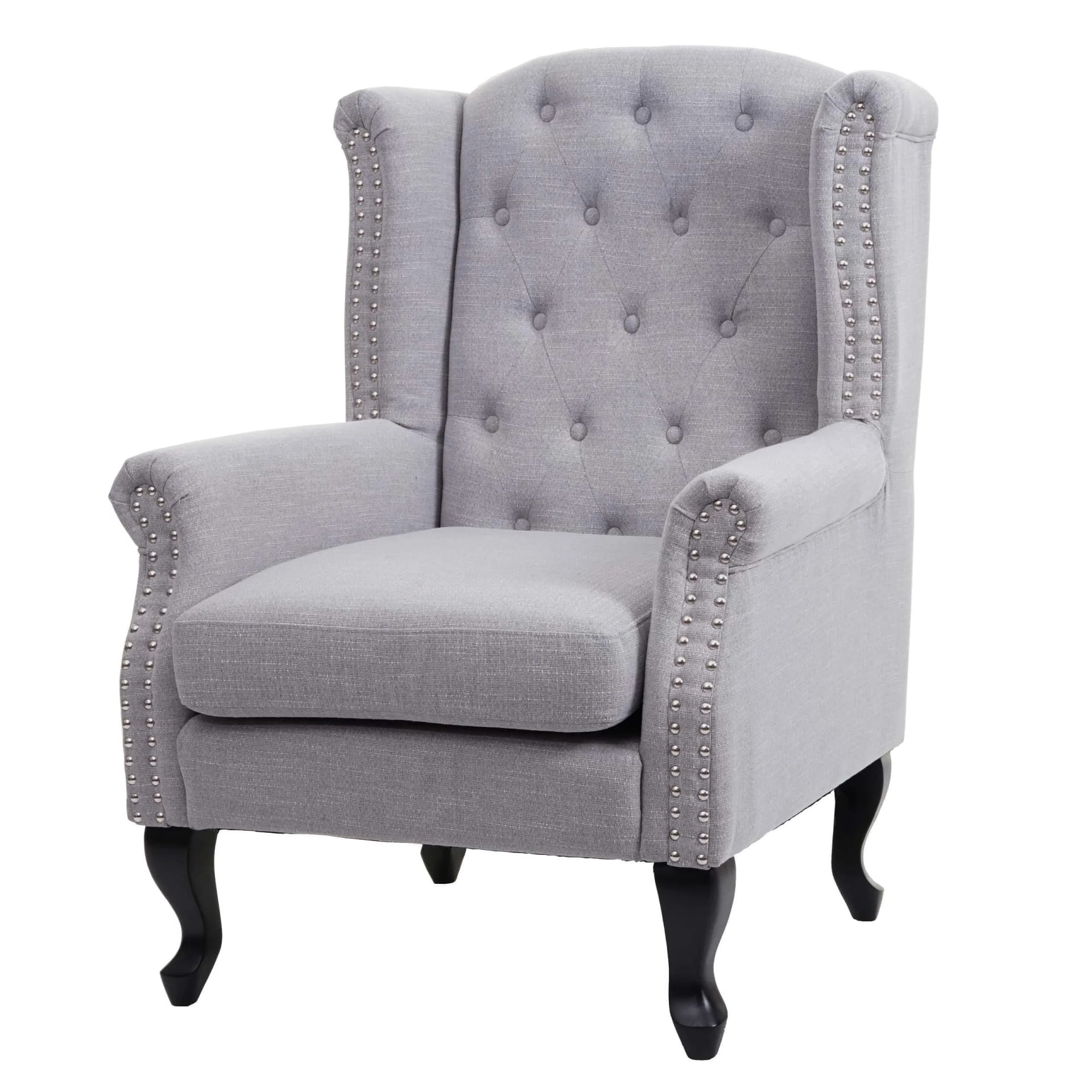 MCW Sessel Chesterfield Oxford Grau wasserabweisend Stoff Ohrensessel - Bild 2