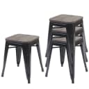 MCW 4er-Set Hocker Schwarz Metall Holz-Sitzfläche Stapelbar Industriedesign Bild 1