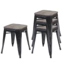 MCW 4er-Set Hocker Schwarz Metall Holz-Sitzfläche Stapelbar Industriedesign Bild 2