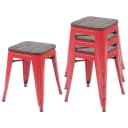 MCW 4er-Set Hocker Rot Holz-Sitzfläche Metall stapelbar Industriedesign Bild 1