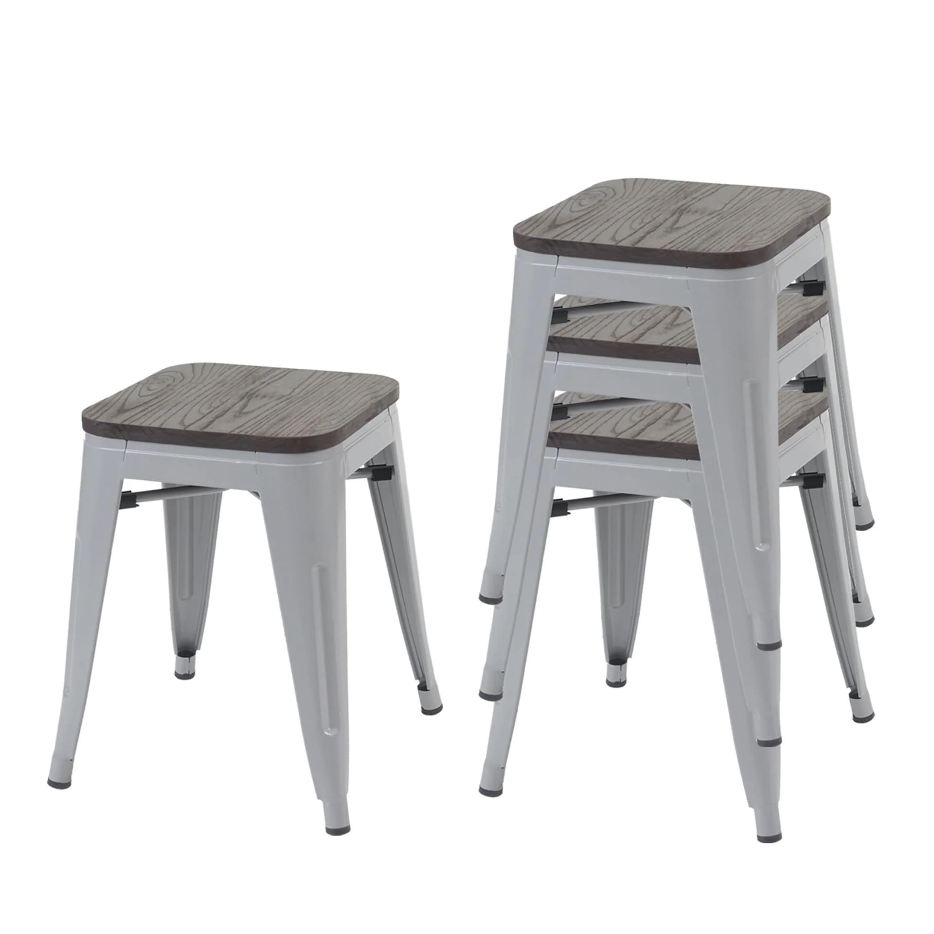 4er-Set Hocker MCW-A73 Grau Metall Holz-Sitzfläche Stapelbar - Bild 2