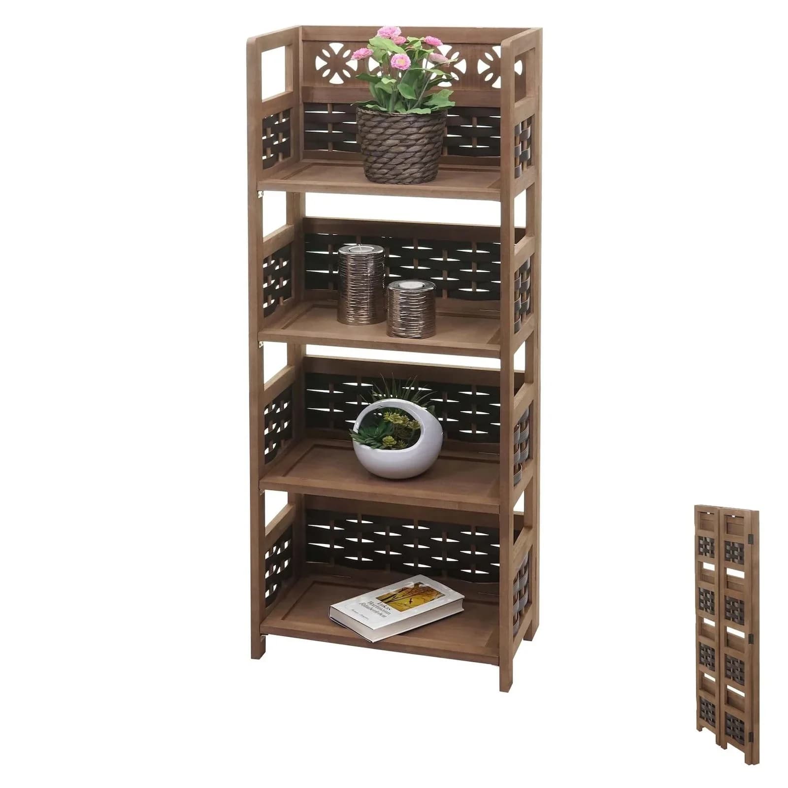 MCW Regal MCW-K86 Standregal klappbar 4 Ablagen Holz dunkelbraun