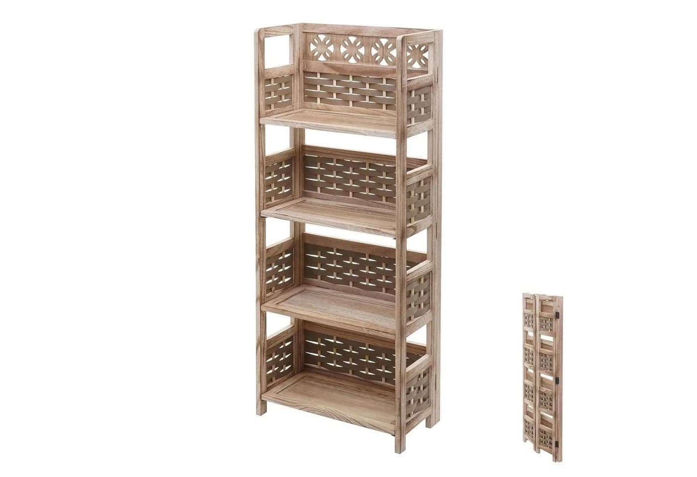 MCW-K86 Klappbares Wohnregal 4 Ablagen Braun Holz - Bild 2
