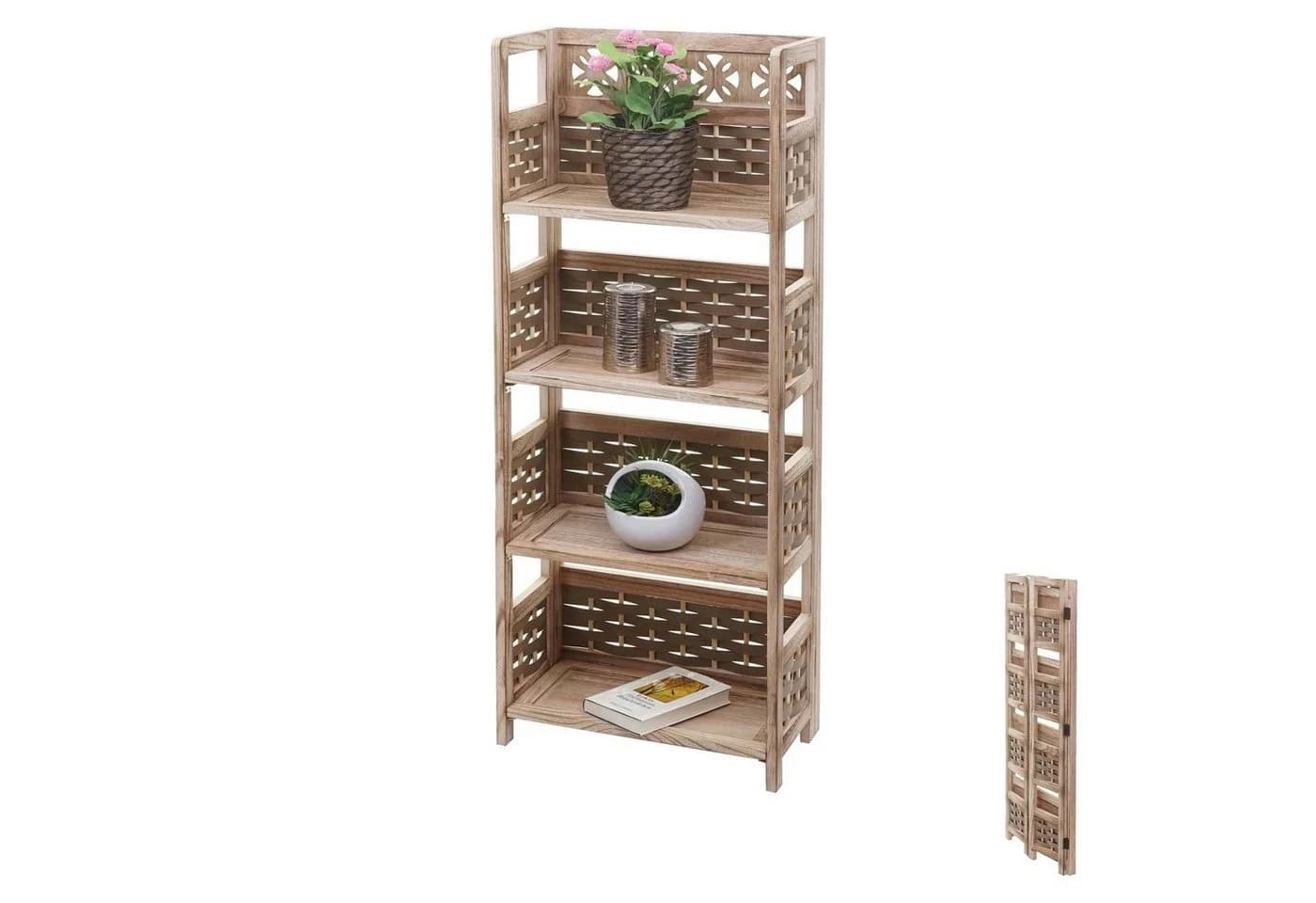 MCW-K86 Klappbares Wohnregal 4 Ablagen Braun Holz - Bild 3