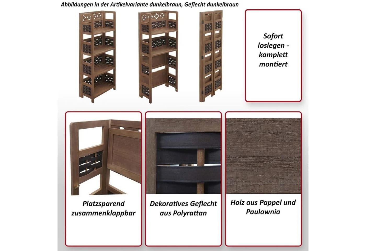 MCW-K86 Klappbares Wohnregal 4 Ablagen Braun Holz - Bild 5