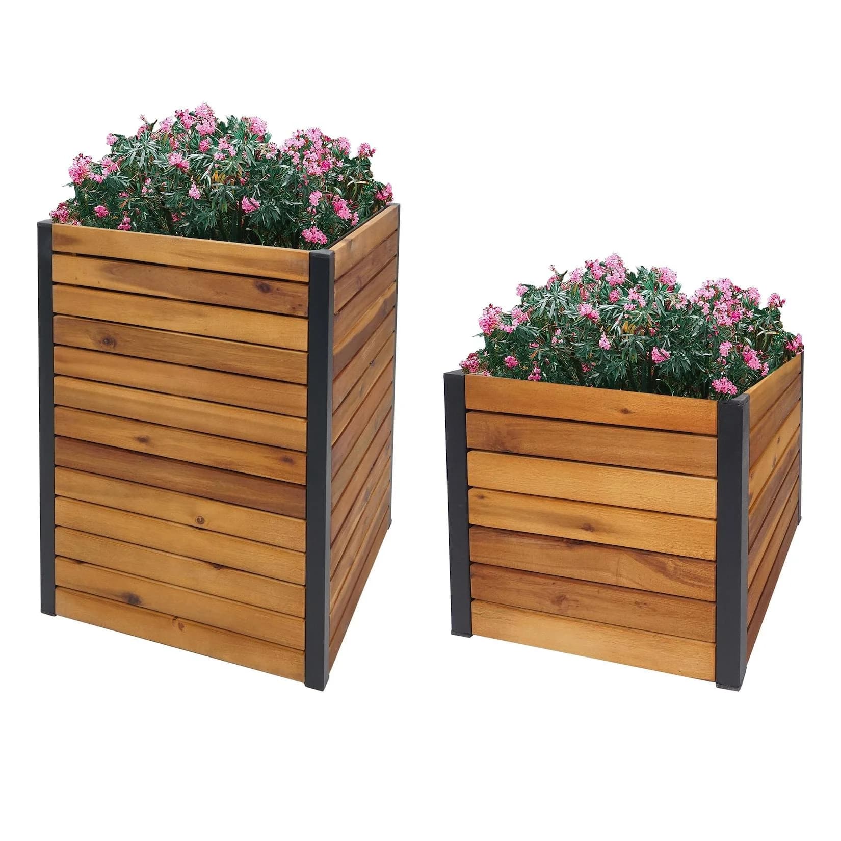 MCW 2er-Set Pflanzkasten Akazienholz Aluminium Braun