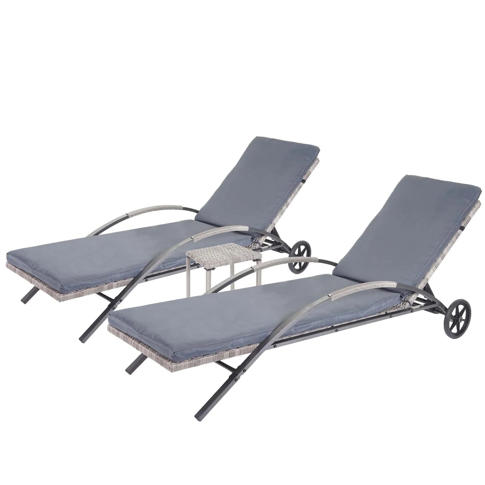 MCW 2er-Set Sonnenliege Poly-Rattan Grau mit Kissen