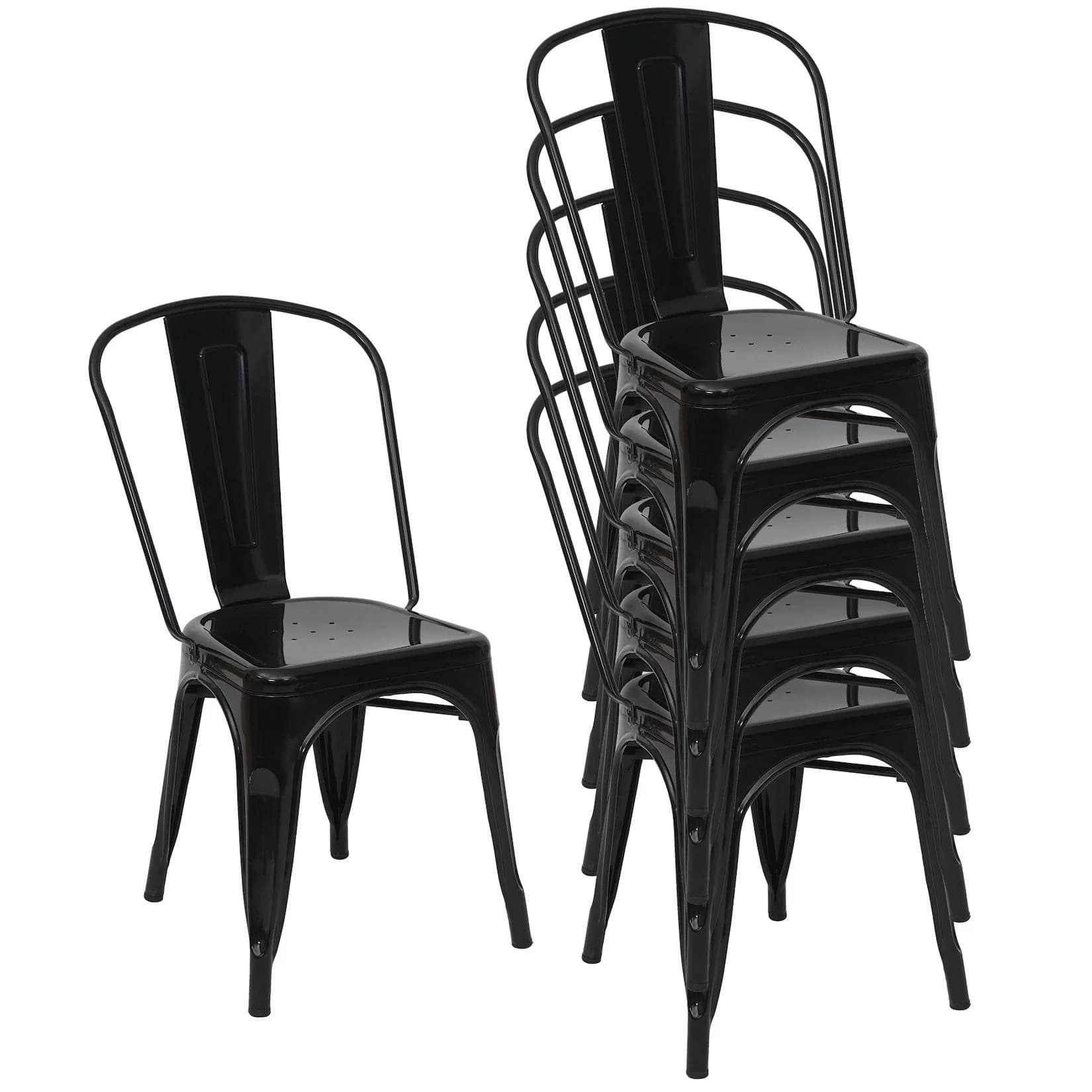 MCW 6er-Set Bistrostuhl Stapelbar Metall Schwarz Industriedesign