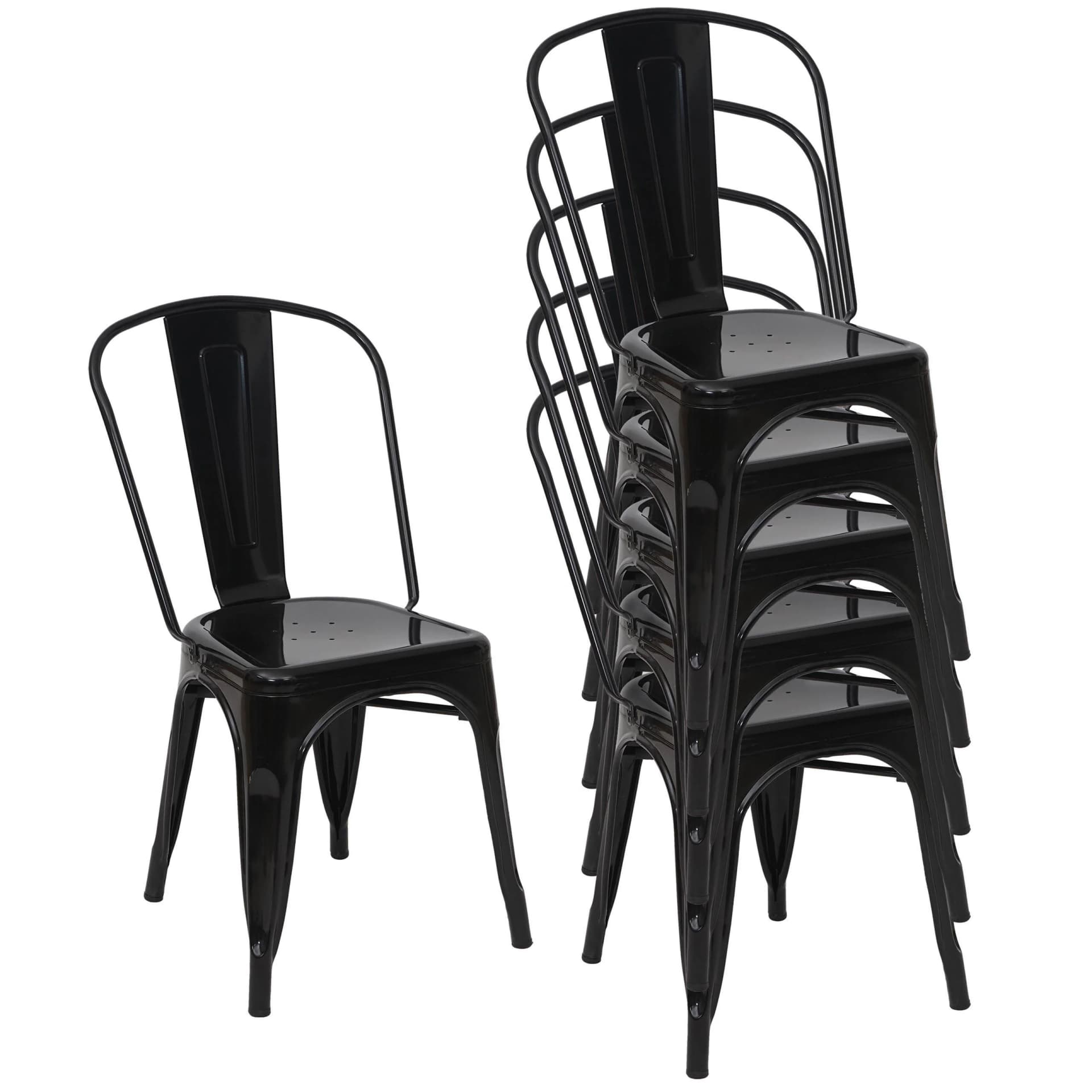 MCW 6er-Set Bistrostuhl Stapelbar Metall Schwarz Industriedesign - Bild 2