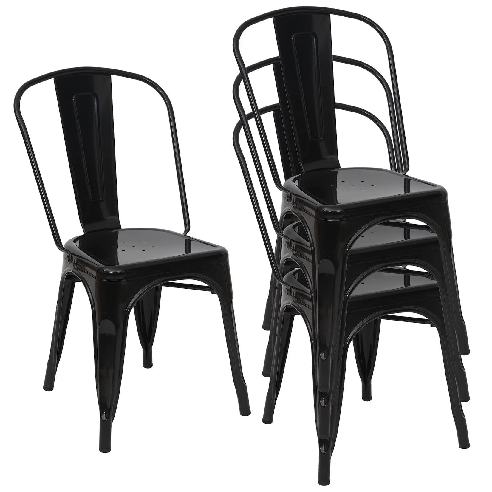4er-Set Bistrostuhl MCW-A73 Metall Stapelbar Schwarz Industriedesign
