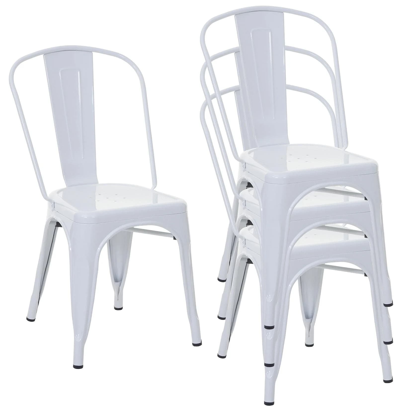 MCW 4er-Set Bistrostuhl Stapelbar Metall Weiß Industriedesign