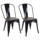 MCW-A73 Stuhl 2er-Set inkl. Holz-Sitzfläche, Bistrostuhl, Metall Industriedesign stapelbar ~ schwarz Bild 1
