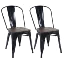 MCW-A73 Stuhl 2er-Set inkl. Holz-Sitzfläche, Bistrostuhl, Metall Industriedesign stapelbar ~ schwarz Bild 2