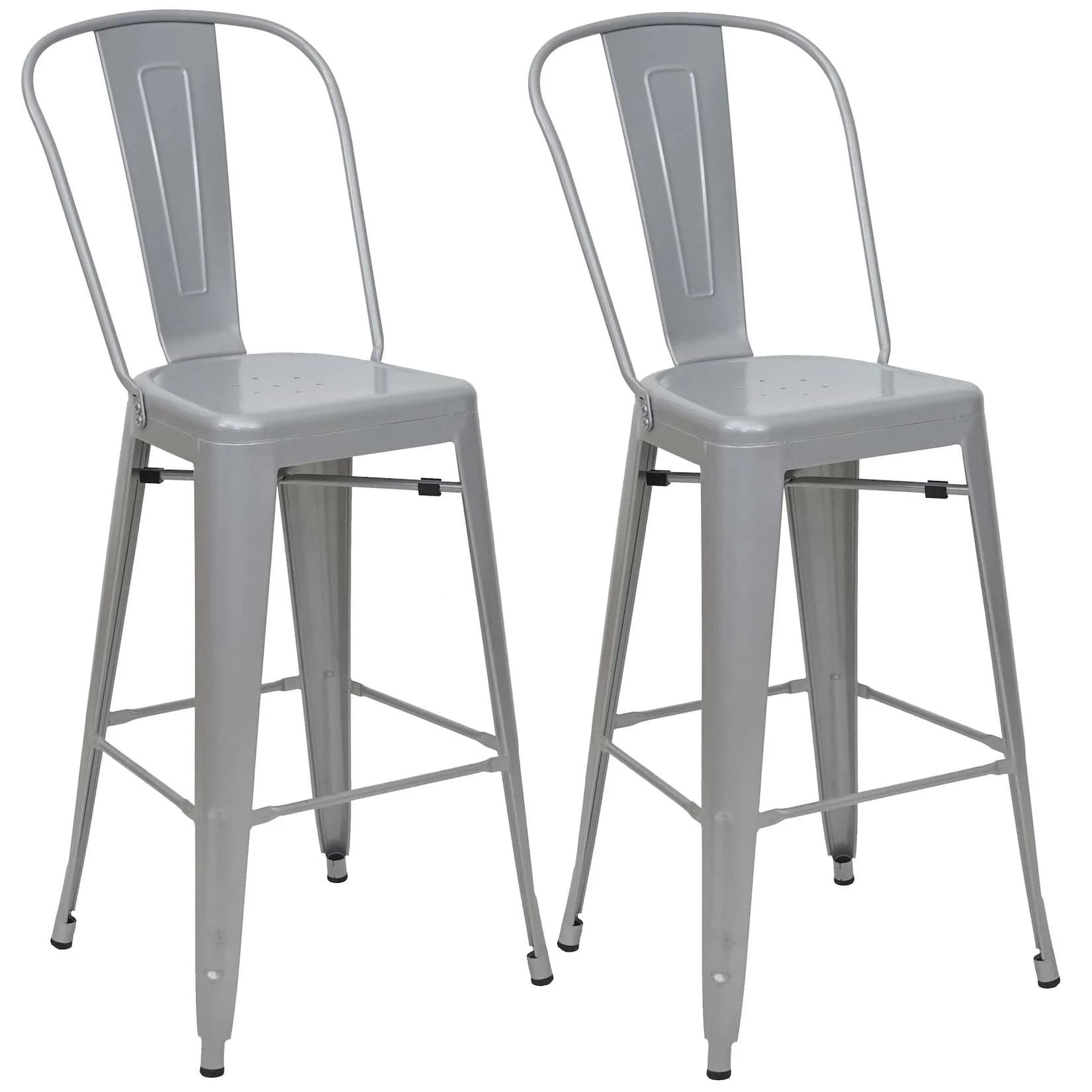 MCW 2er-Set Barhocker Grau Metall Industriedesign mit Lehne